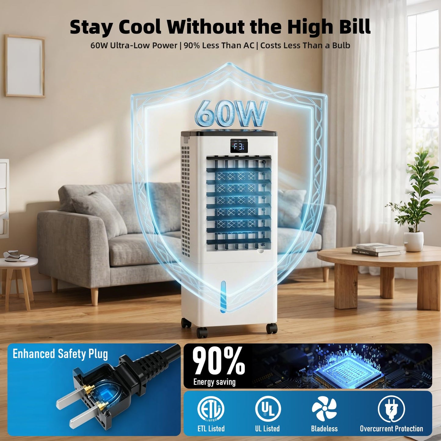Portable Air Conditioners, Evaporative Air Cooler with Remote & LED Display, 120° Oscillation, 12H Timer, 3 Speeds & 4 Modes, 60W Energy-Efficient, Windowless Swamp Cooler for Bedroom Office Garage 🍁 All In One Marketplace Canada