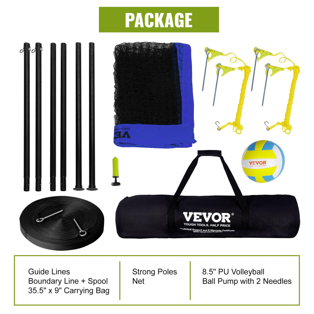 VEVOR Outdoor Portable Volleyball Net System, Adjustable Height Steel Poles, Professional Volleyball Set with PVC Volleyball, Pump, Carrying Bag, Heavy Duty Volleyball Net for Backyard, Beach, Lawn 🍁 All In One Marketplace Canada
