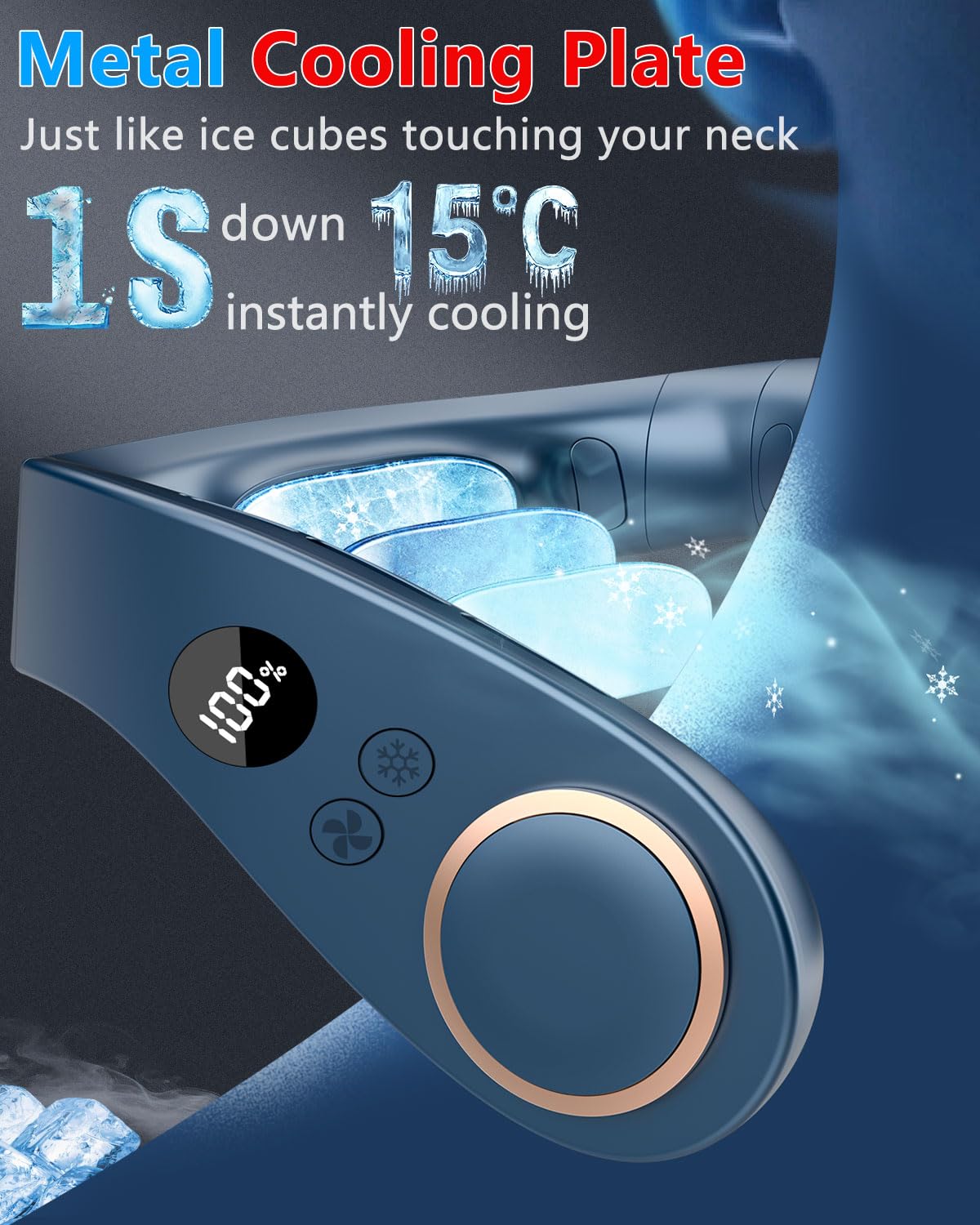 Sizet Neck Fan with Cooling Plate-USB 5500mAh Battery,24H Cooling,5 Speeds&3 Cooler Modes LED Display,Wearable Mini Portable Personal Fan,Quiet Neck Cooler for Women, Men, Kids, Travel, Outdoor, Blue 🍁 All In One Marketplace Canada