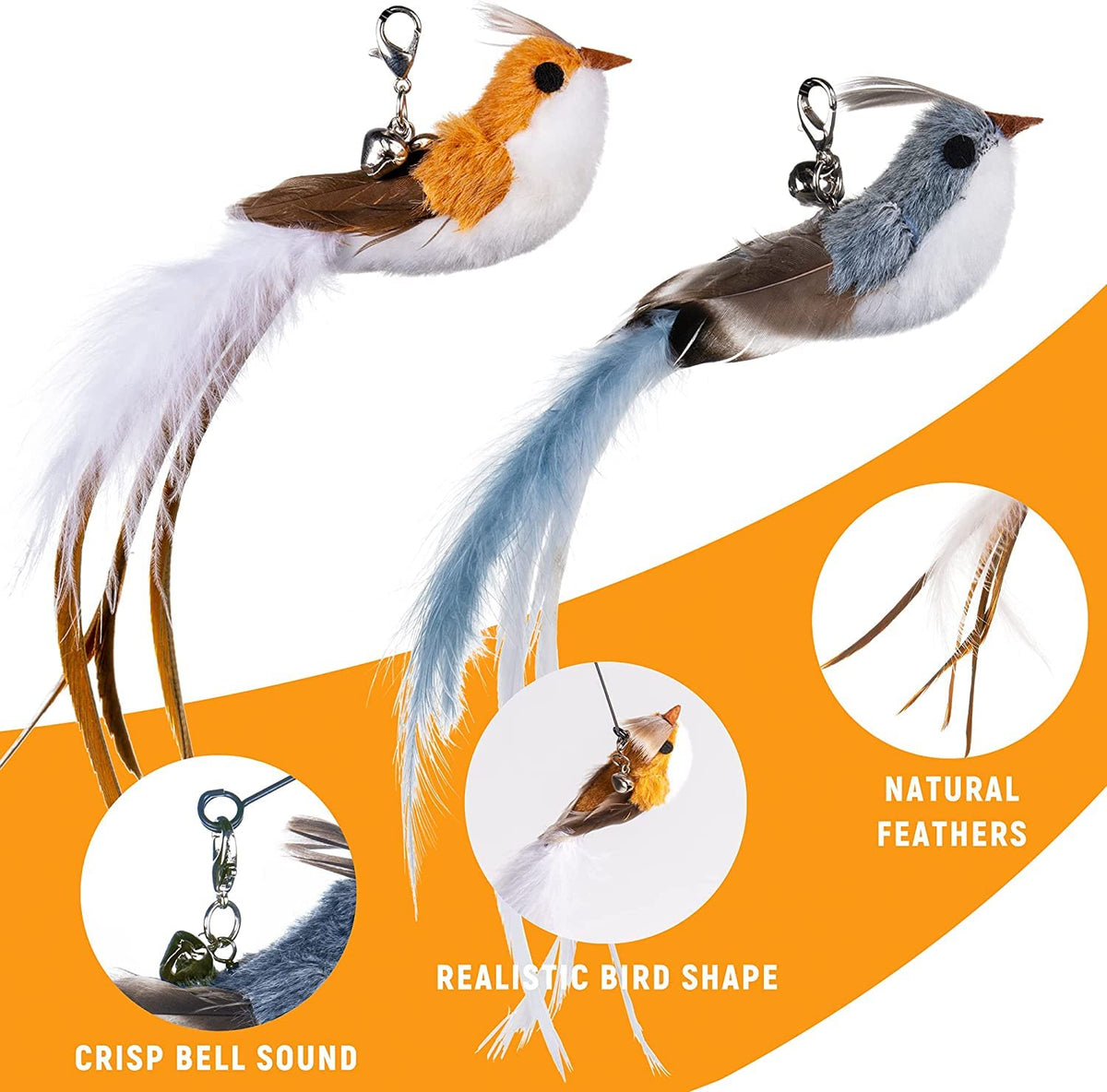 Cat Feather Toys, Cat Toys Wand, Interactive Cat Toy with Super Suction Cup, 2 PCS Cat Wand Toy and 6 PCS Feather Replacements with Bell, Interactive Cat Toy Kitten Toys for Indoor Play Chase Exercise (Natural) 🍁 All In One Marketplace Canada