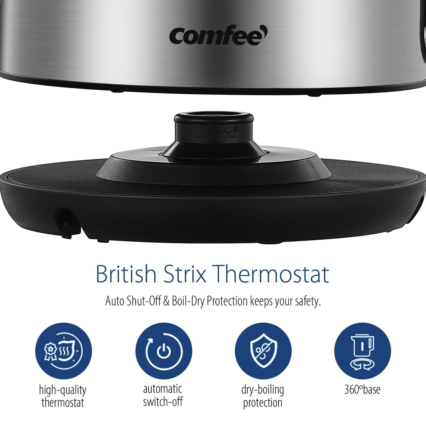 COMFEE' Stainless Steel Electric Kettle, 1.7L Tea Kettle Electric for Boiling Water, Hot Water Kettle 1500W Fast Boil with LED Light, Auto Shut-Off and Boil-Dry Protection 🍁 All In One Marketplace Canada
