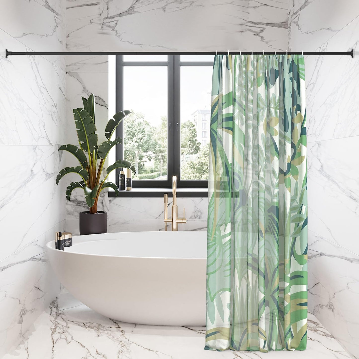 SUNALLY Shower Curtain Rod Adjustable 32-75 Inch, Spring Tension Shower Pole Rods Extendable Stainless Steel Telescoping Curtain Rod for Bathroom Windows Closet, No Drilling, No Slip, No Rust, Black 🍁 All In One Marketplace Canada