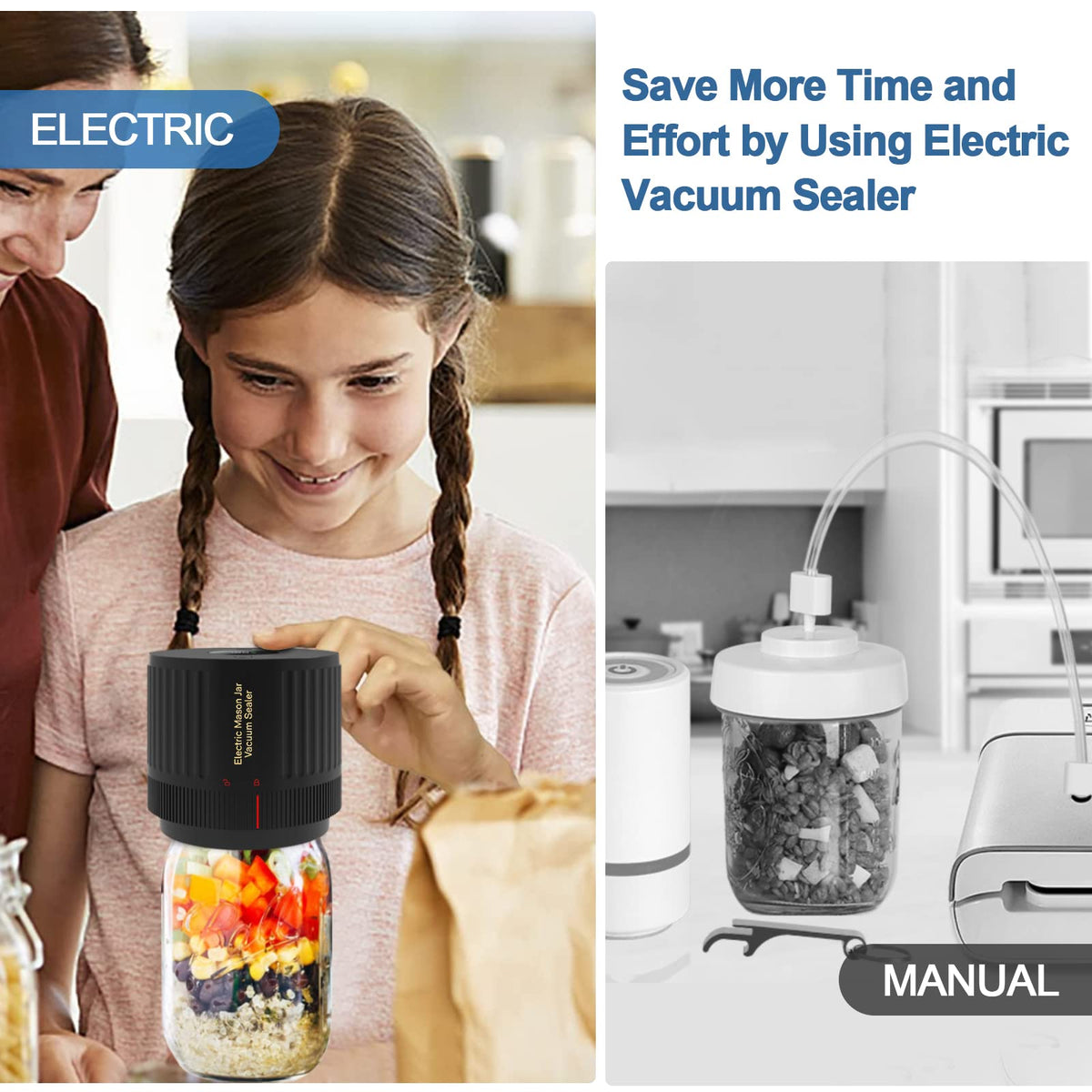 Electric Mason Jar Vacuum Sealer Kit, Portable Vacuum Sealer for Regular and Wide Mason Jars, Food Storage and Fermentation, Deep Black 🍁 All In One Marketplace Canada