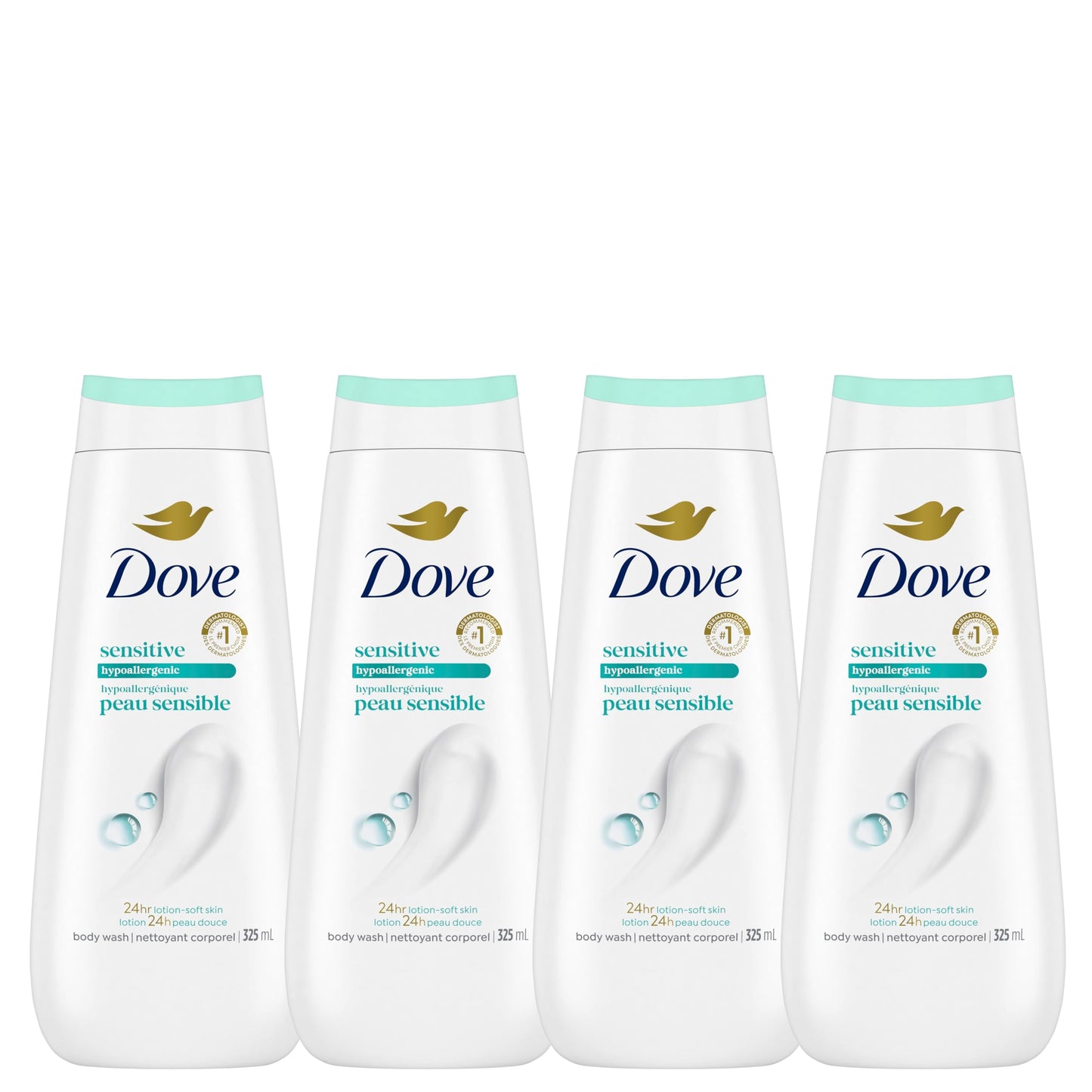 Dove Sensitive Skin Body Wash For 24hr Lotion-Soft Skin, Hypoallergenic with No Sulfates No Parabens, 325mL (Pack of 4) 🍁 All In One Marketplace Canada