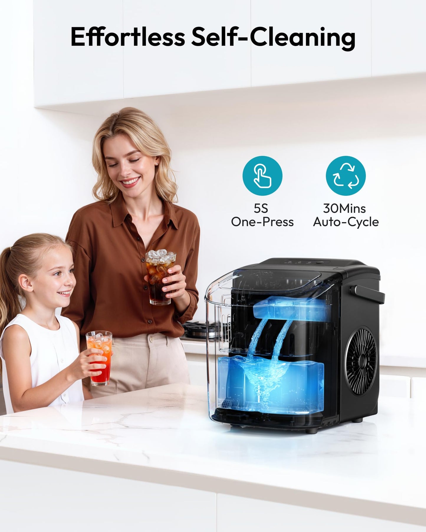 EUHOMY Countertop Ice Maker Machine with Handle, 26lbs in 24Hrs, 9 Ice Cubes Ready in 6 Mins, Auto-Cleaning Portable Ice Maker with Basket and Scoop, for Home/Kitchen/Camping/RV. (Black) 🍁 All In One Marketplace Canada