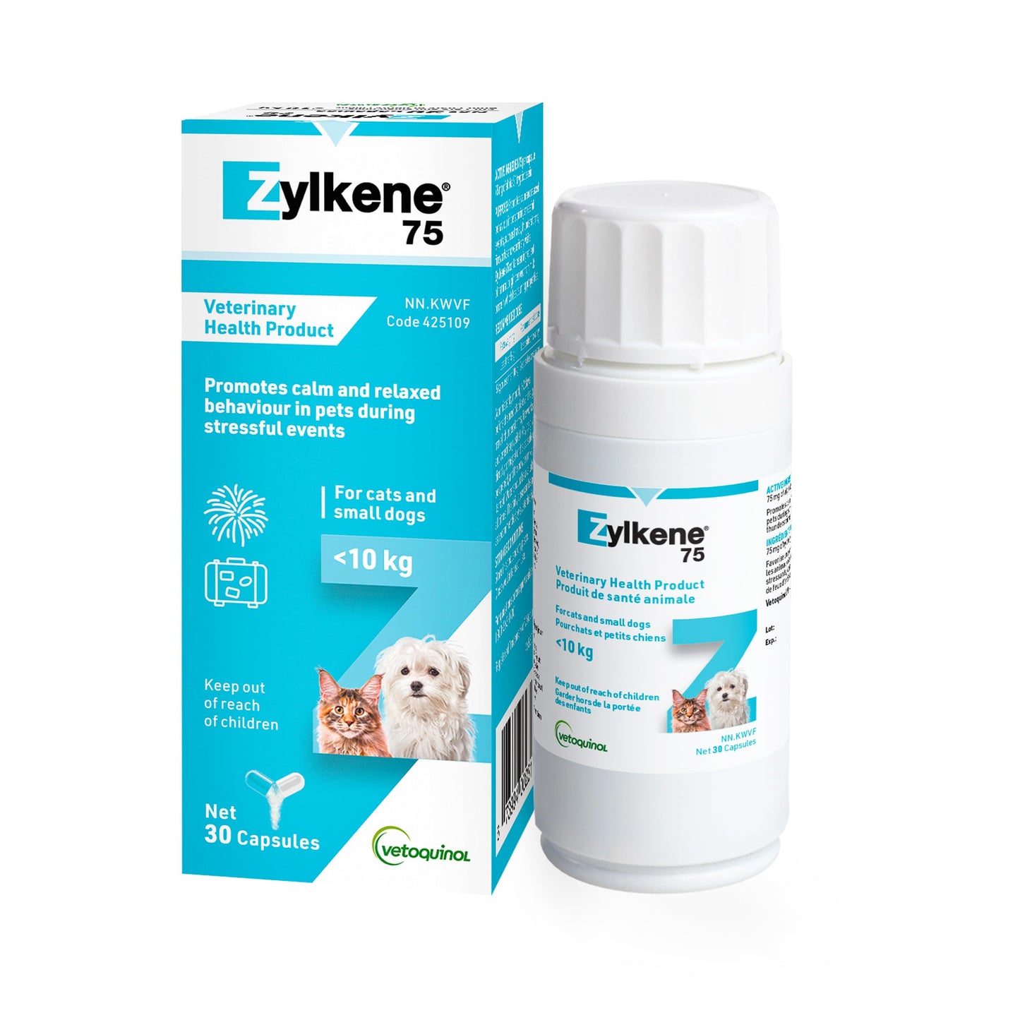Vetoquinol Zylkene – Veterinary Health Product - Calm and Relaxed Behaviour in Pets During Stressful Events - 75 mg - Cats and Small Dogs - 30 Caps 🍁 All In One Marketplace Canada