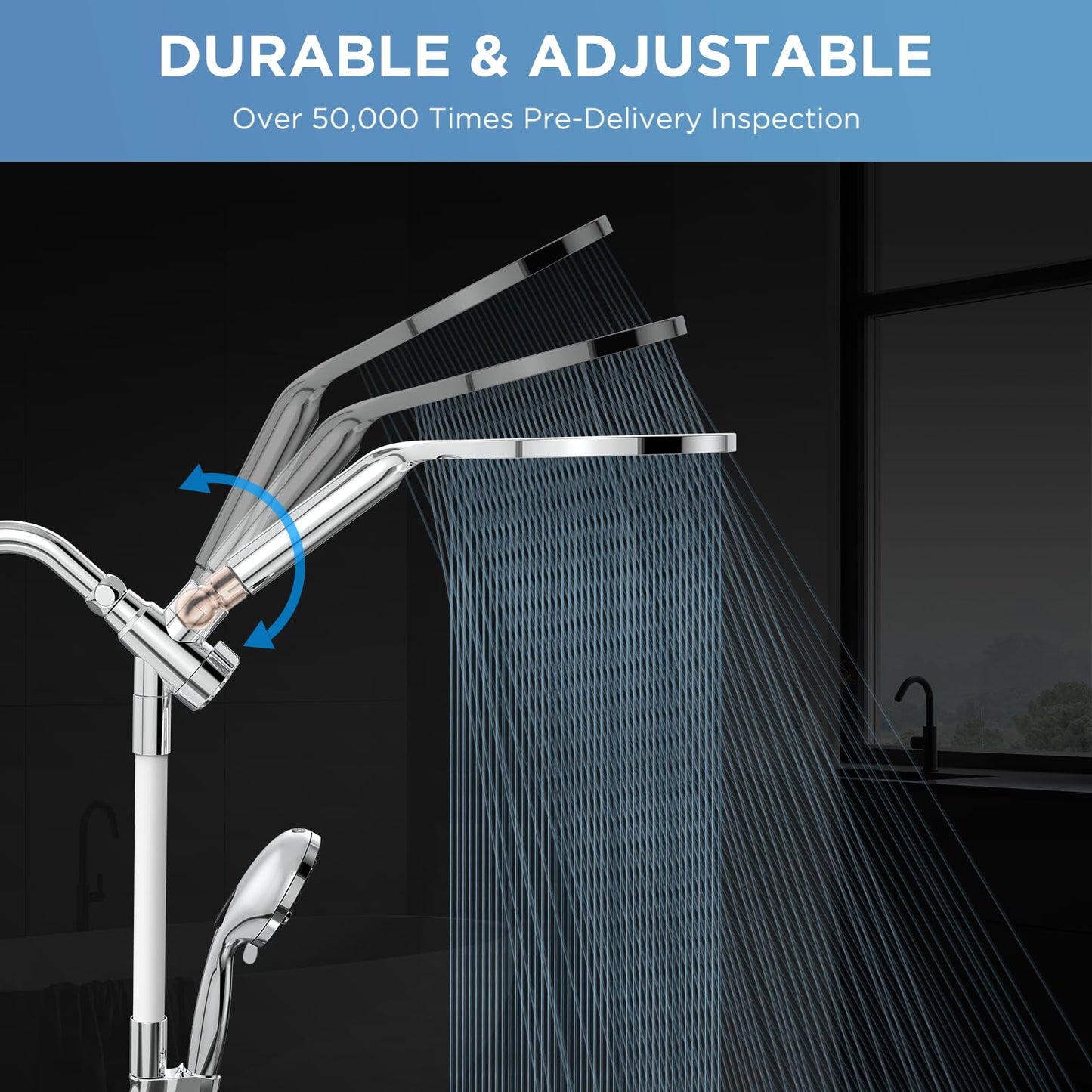 MakeFit Rain Shower Heads System, 3-Spray Dual Shower Head with Solid Brass Adjustable Bar, Rainfall Showerhead with 10 Settings High Pressure Handheld Spray, Buit-in Power Wash Mode (Chrome) 🍁 All In One Marketplace Canada