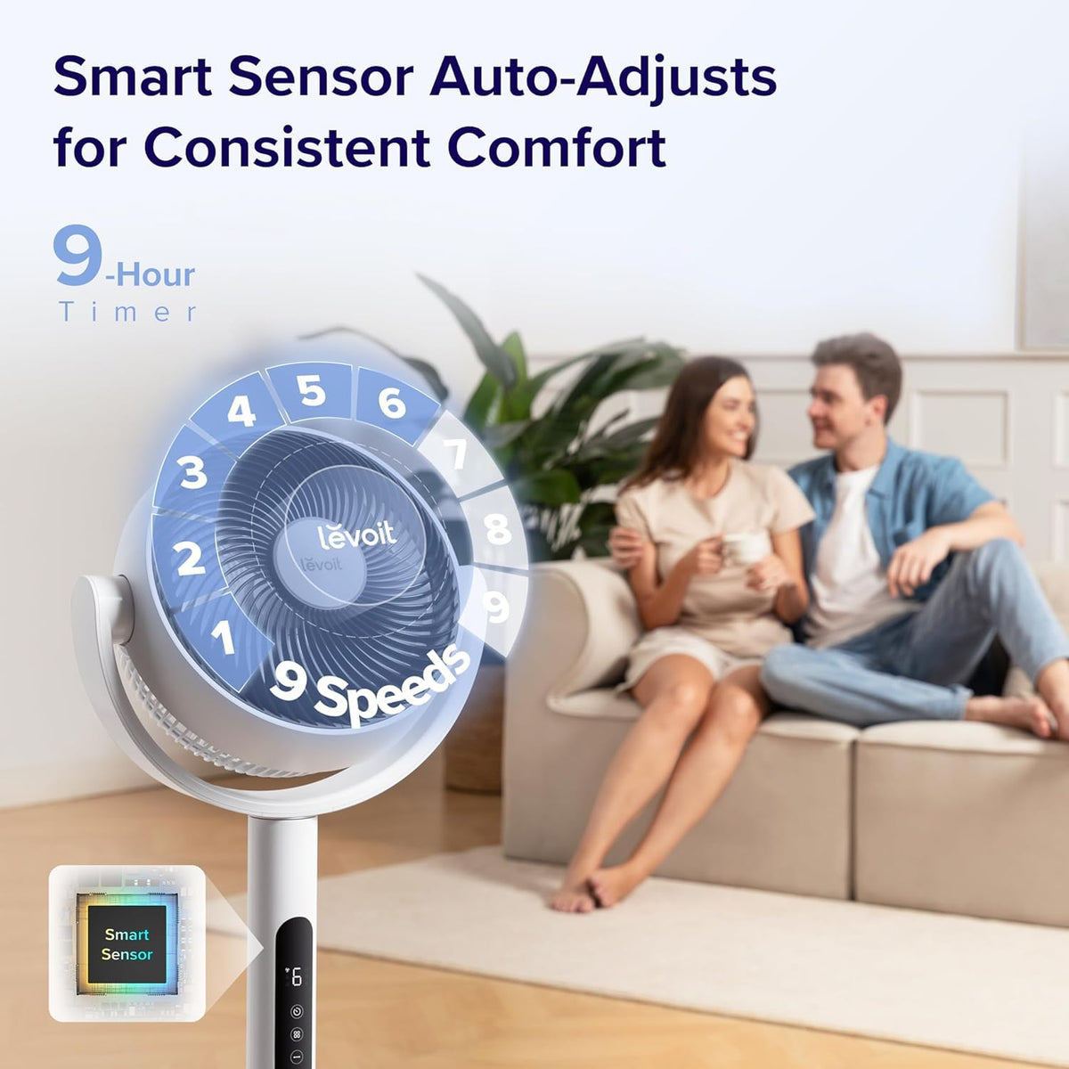 Levoit Standing Fan for Bedroom, CirculAir 120° Oscillating, Quiet 20dB, 9 Speeds, 4 Modes, DC Motor, 2 in 1 Pedestal & Tabletop, 82ft, Remote Control, Sensor, 9H Timer, 908CFM Ultra-High Airflow 🍁 All In One Marketplace Canada