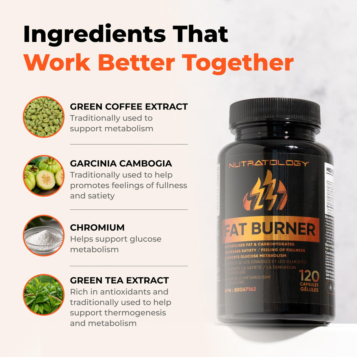 Nutratology® Thermogenic Fat Burner | Canadian-Made | Metabolizes Carbohydrates & Fats - Appetite Suppressant That Helps Satiety - Weight Loss Pills for Women & Men - Keto-Friendly - 120 Capsules 🍁 All In One Marketplace Canada