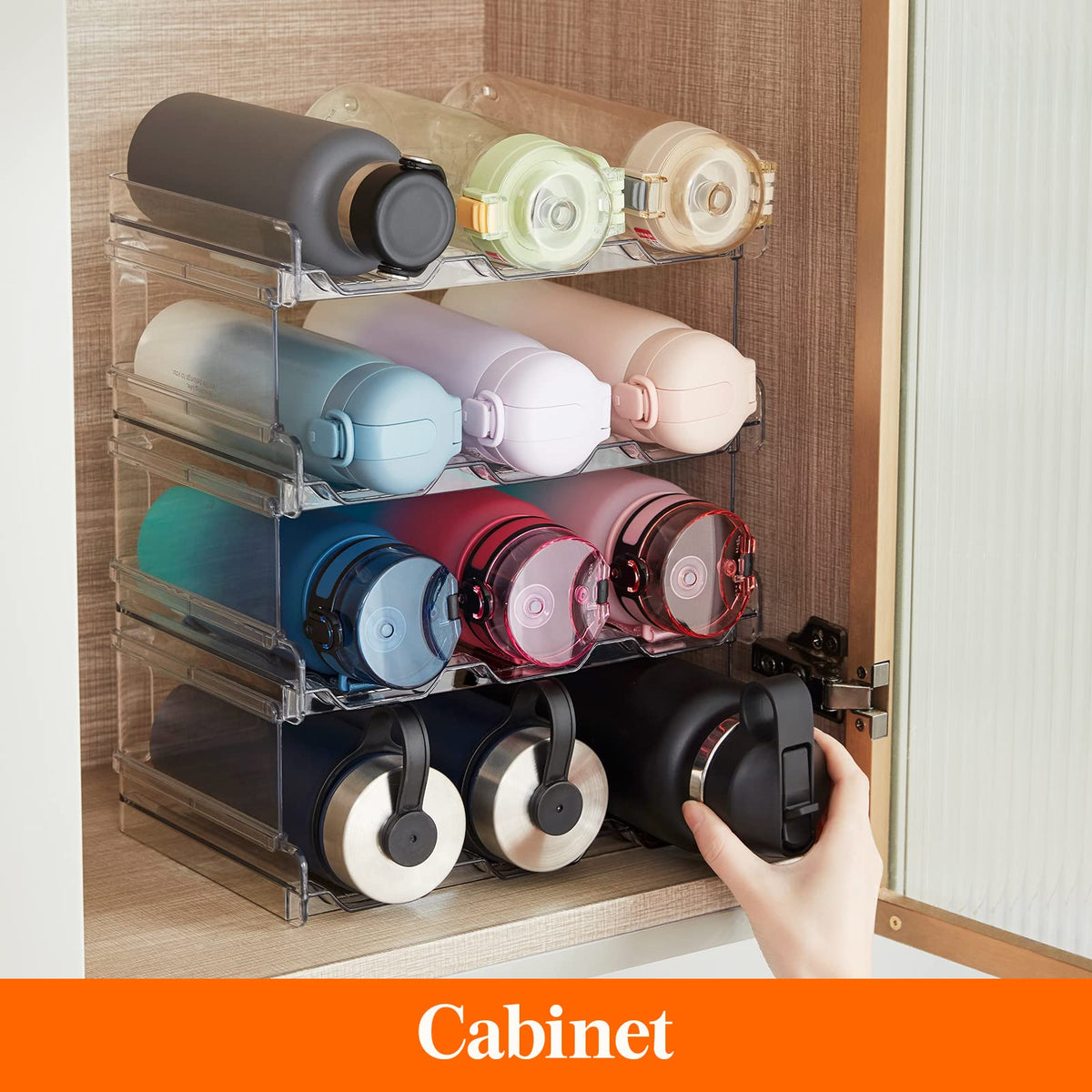 Lifewit Stackable Water Bottle Organizer for Cabinet, Freezer, Pantry - Plastic Cup Holder, Wine Racks for Kitchen Tabletop Storage, Cupboard, Office - Pack of 4, Each Rack Holds 3 Containers 🍁 All In One Marketplace Canada