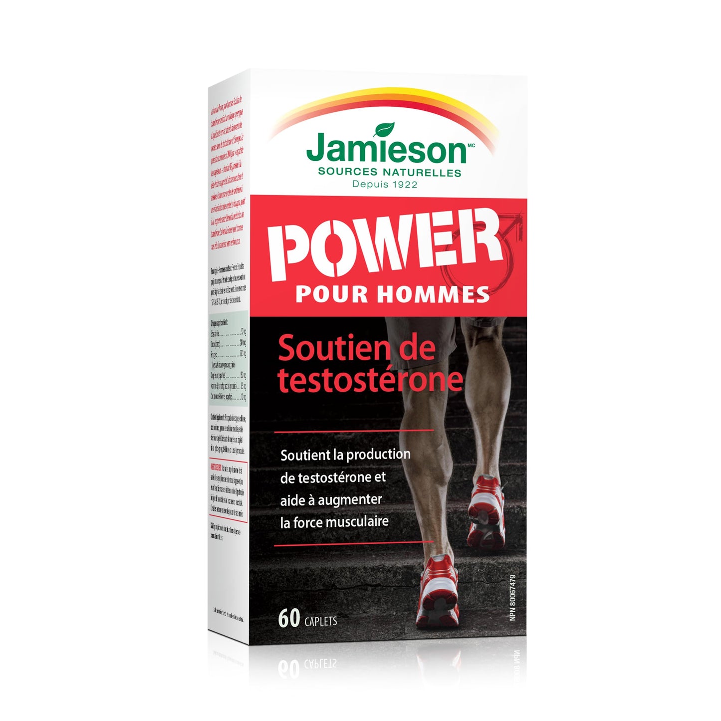 Jamieson Power for Men Vegetarian Caplets, with Fenugreek, Zinc, Magnesium Aspartate, Vitamin B6, and Beta-Alanine. Supports Testosterone Production, Muscle Strength, and Recovery, Gluten-Free, 60 Count, Proudly Canadian 🍁 All In One Marketplace Canada