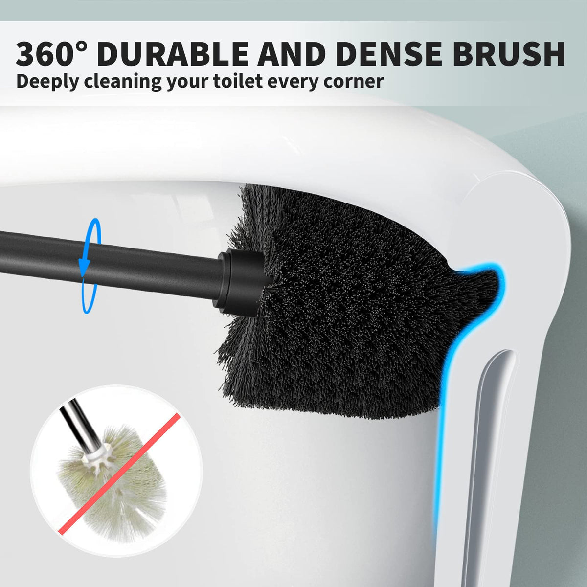 UPTRONIC Toilet Brush, Toilet Bowl Brush with Extra Long Handle Durable Bristles Toilet Scrubber and Covered Holder for Toilet Brush Set for Bathroom Cleaning (Black-02) 🍁 All In One Marketplace Canada