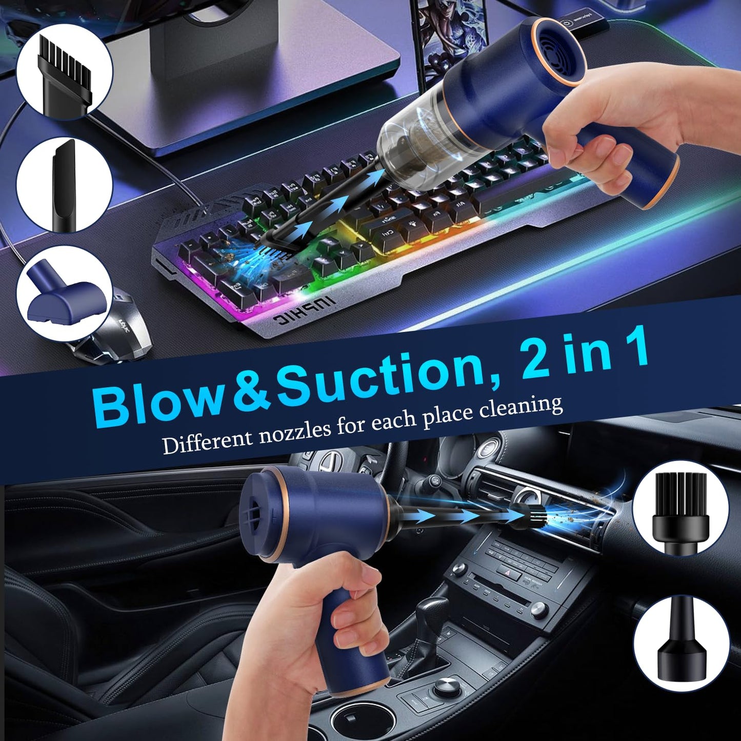 KMM Handheld Car Vacuum Cleaner, 19000Pa Vacuum Cleaner and Air Duster, 120W High Power Hand Held Vacuum with LED Light and Multi-Nozzles for Car, Home, Office, Pet Medium 🍁 All In One Marketplace Canada