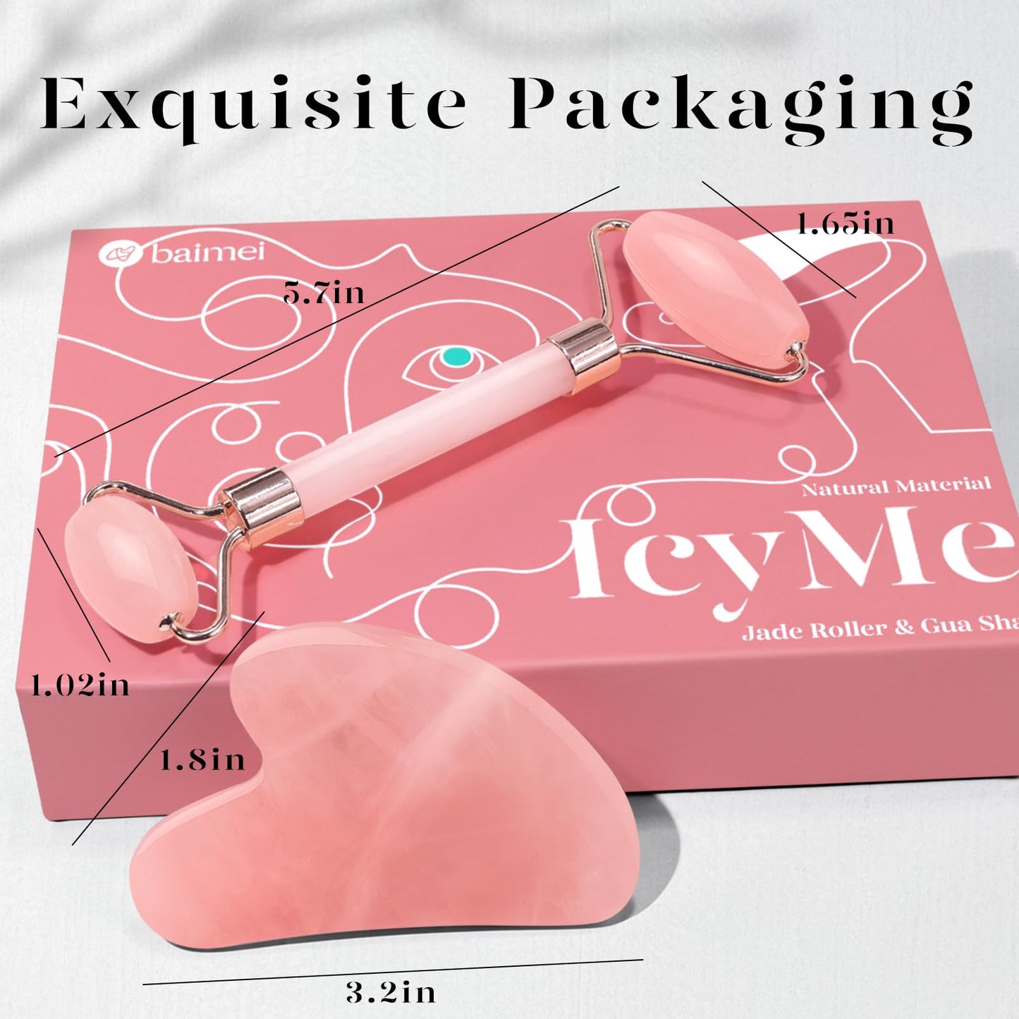 BAIMEI IcyMe Rose Quartz Roller & Gua Sha Set, Cooling Face Roller for Depuffing & Lymphatic Massage, Sculpting Tool for Face, Eyes & Neck, Smooth Skincare Gift for Women and Men 🍁 All In One Marketplace Canada