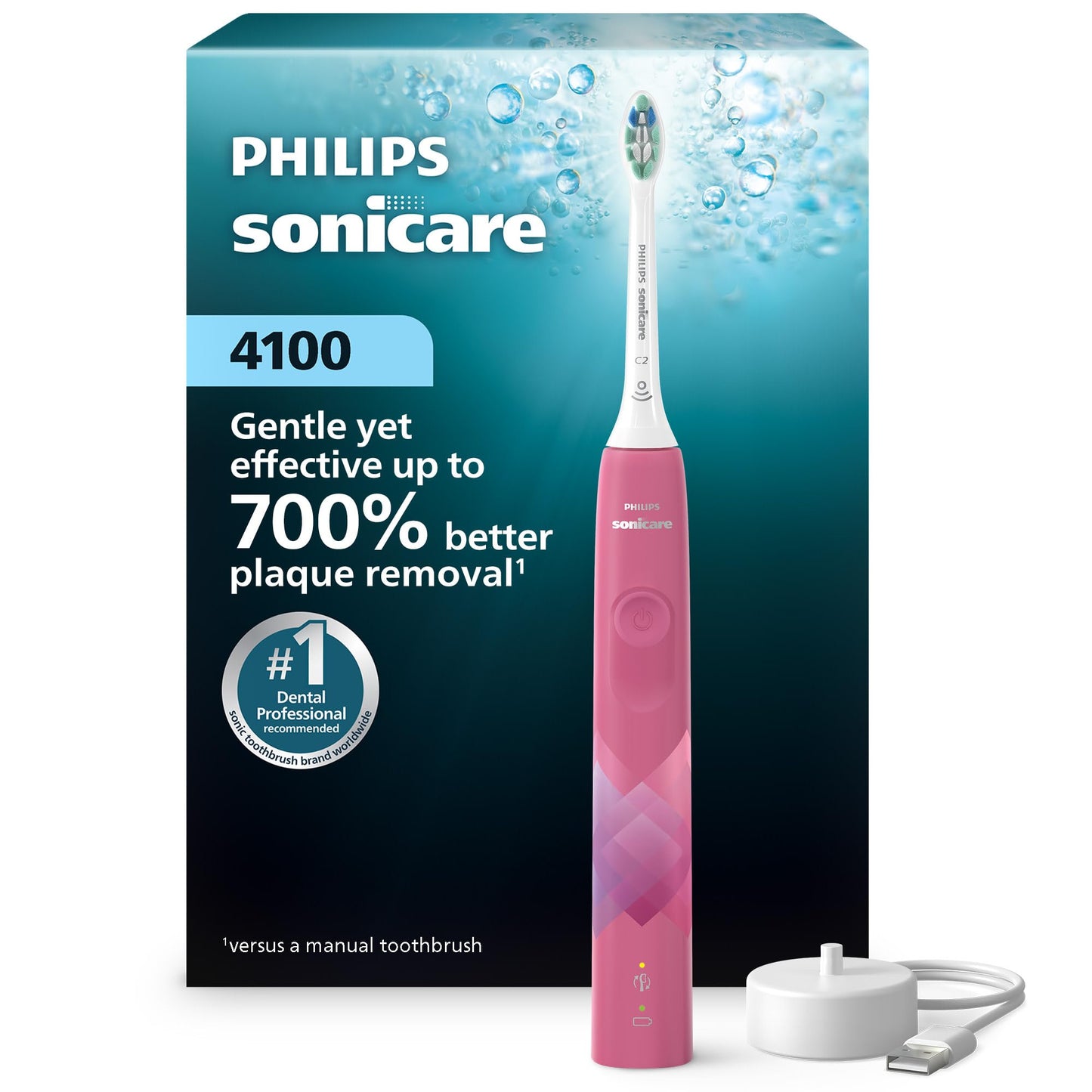 Philips Sonicare 4100 Electric Toothbrush, Sonic Toothbrush with Two Intensity Levels, Pressure Sensor and Timer, Paradise Pink Prismatic, Model HX3689/21 🍁 All In One Marketplace Canada