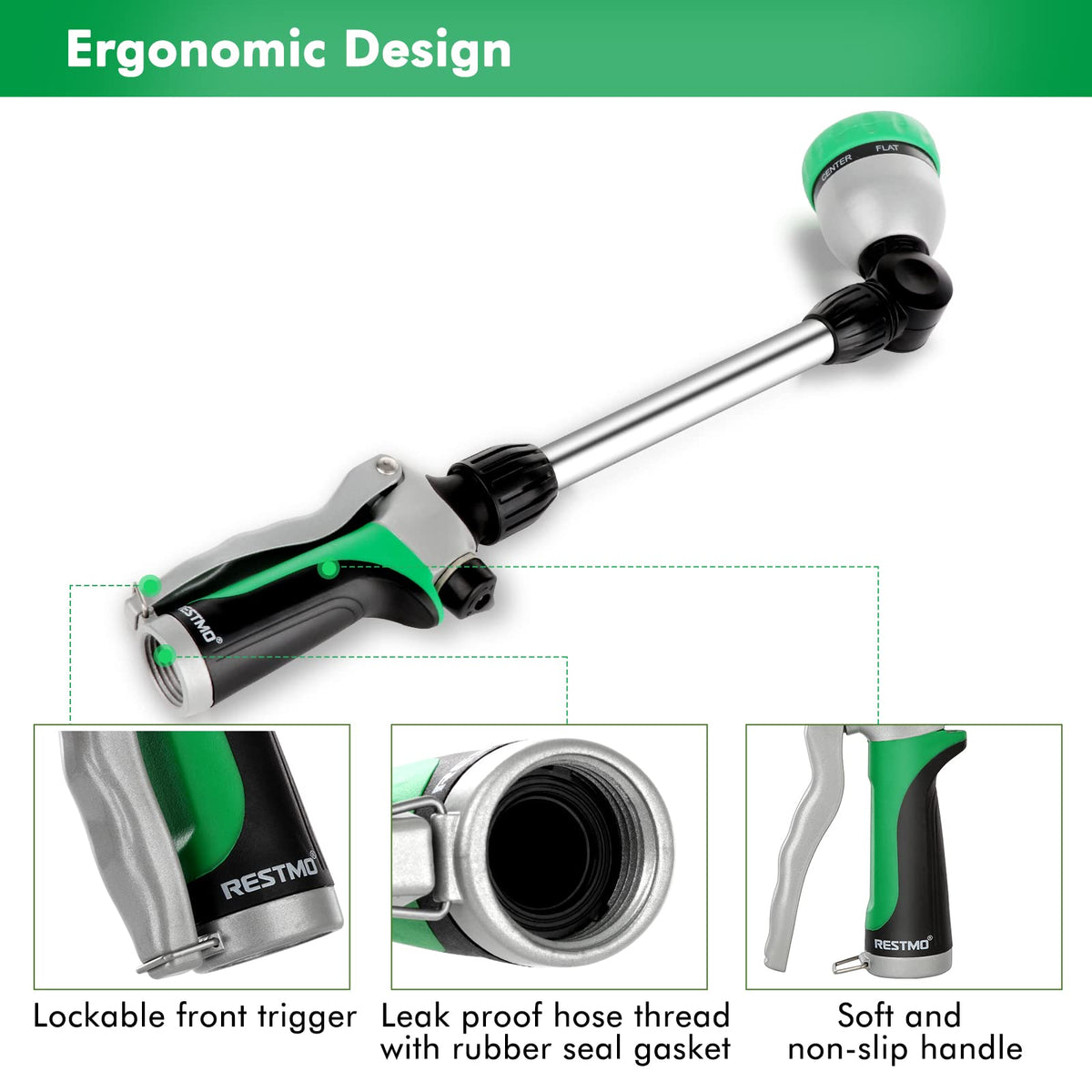 RESTMO Metal Watering Wand, Heavy Duty Garden Hose Wand with 180° Swivel Ratcheting Head, 16-Inch Hose Nozzle Sprayer with 7 Spray Patterns and Flow Control, Ideal to Water Hanging Baskets and Shrubs 🍁 All In One Marketplace Canada