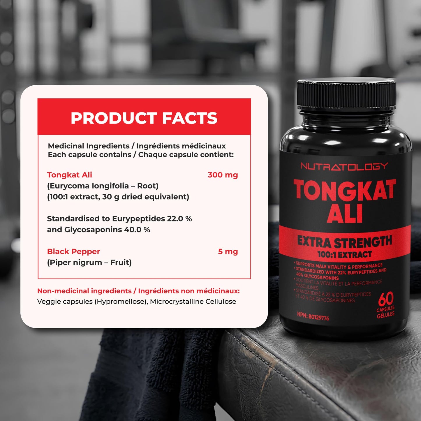Nutratology® Tongkat Ali Supplement For Men | Canadian Made | 100:1 Extra Strength Tongkat Ali Extract + Black Pepper | Supports Male Vitality & Performance | 60 Capsules 🍁 All In One Marketplace Canada
