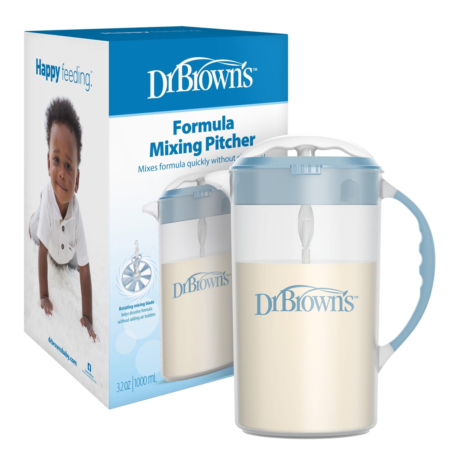 Dr. Brown's Baby Formula Mixing Pitcher with Adjustable Stopper, Locking Lid, & No Drip Spout, 32oz, BPA Free, Blue 🍁 All In One Marketplace Canada