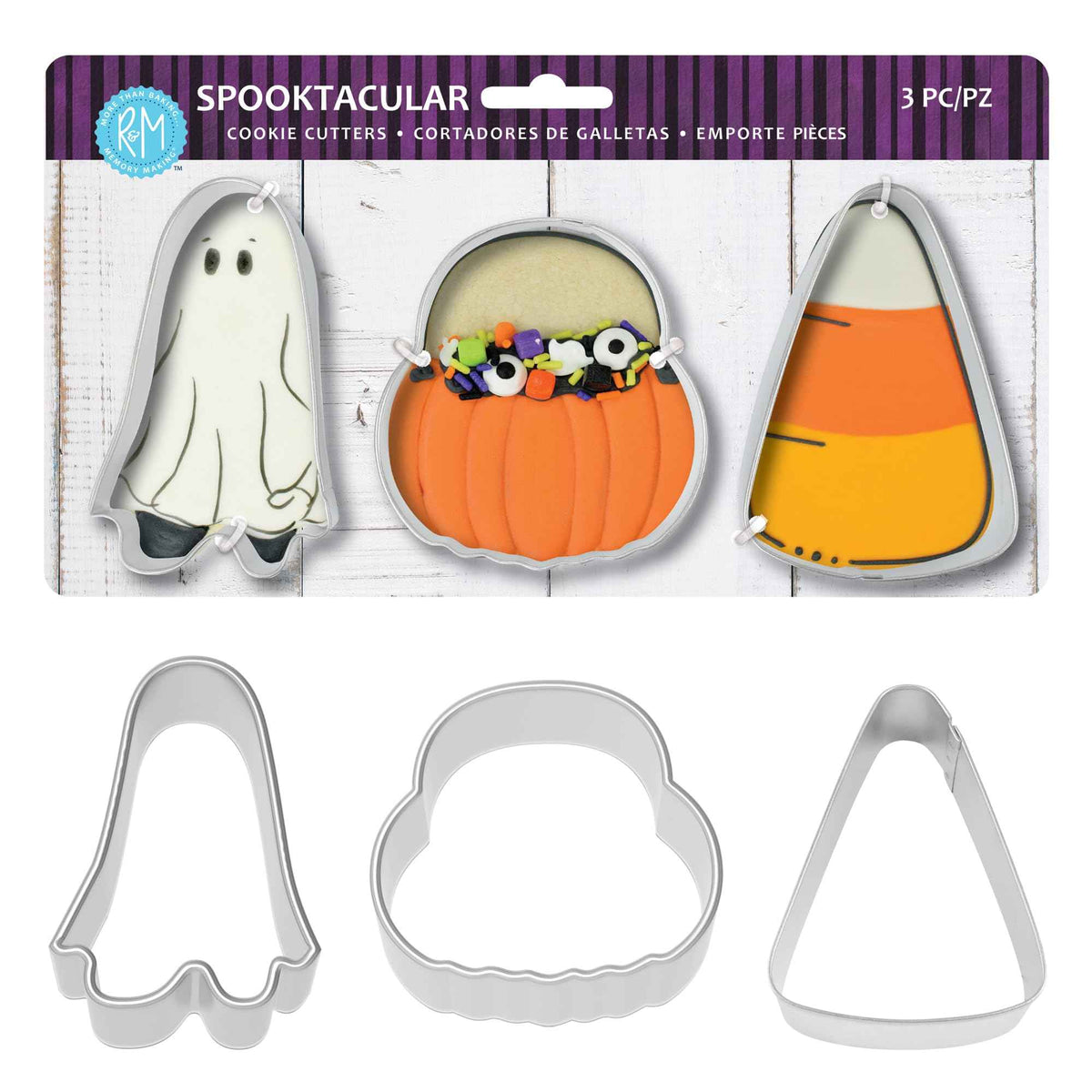 R&M Halloween/Spooktacular Cookie Cutter 3-Piece Set Stainless Steel – Includes Ghost, Pumpkin Bucket, Candy Corn