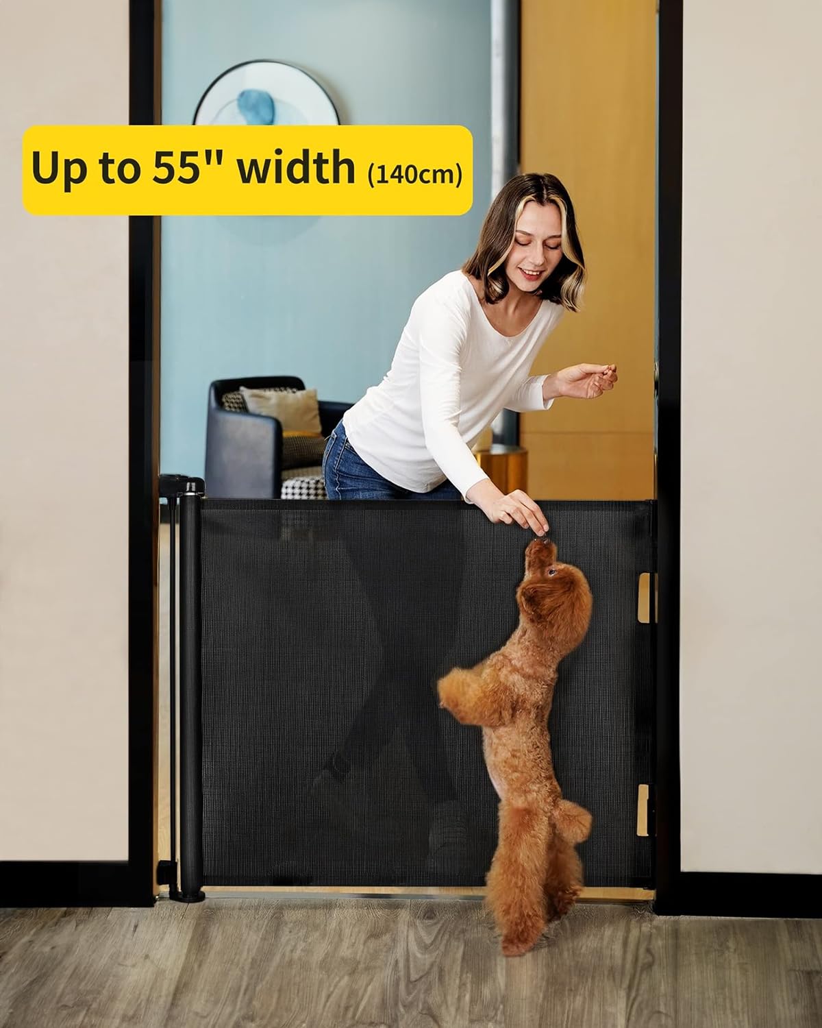 Retractable Baby Gates for Stairs, 55 Wide Mesh Dog Gate for Doorways, 33.6" Tall Easy to Use Pet Fence for The House, Toddler Safety Essentials Indoor&Outdoor, Black 🍁 All In One Marketplace Canada