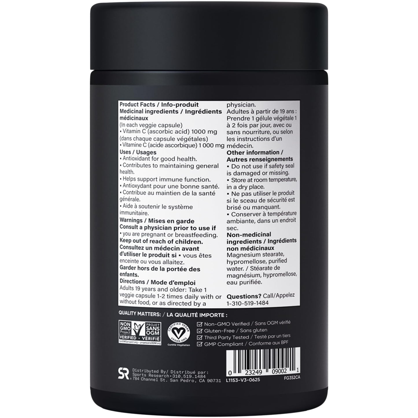 Sports Research® Vitamin C 1000mg - Non-GMO Project Verified Ascorbic Acid Vitamin C Supplement for Immune Support & Antioxidant Protection | Vegan Friendly, 8 Month Supply (240 Count) 🍁 All In One Marketplace Canada
