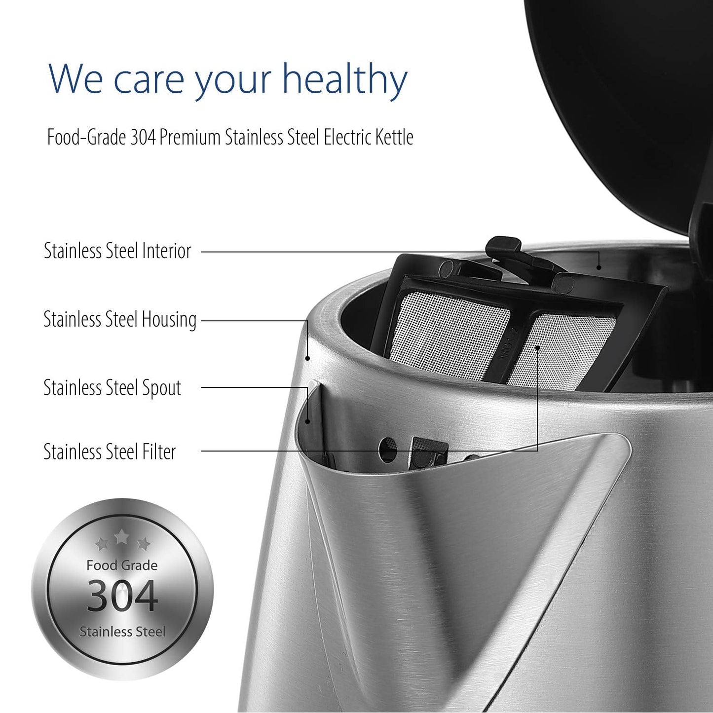 COMFEE' Stainless Steel Electric Kettle, 1.7L Tea Kettle Electric for Boiling Water, Hot Water Kettle 1500W Fast Boil with LED Light, Auto Shut-Off and Boil-Dry Protection 🍁 All In One Marketplace Canada