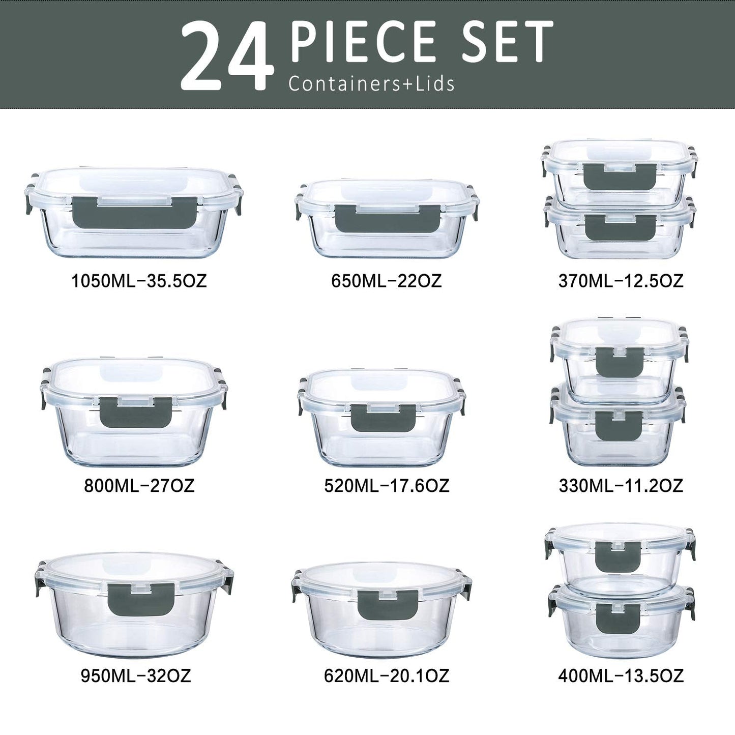 M MCIRCO 24-Piece Glass Food Storage Containers with Snap Locking Lids,Glass Meal Prep Containers Set - Airtight Lunch Containers, Microwave, Oven, Freezer and Dishwasher 🍁 All In One Marketplace Canada