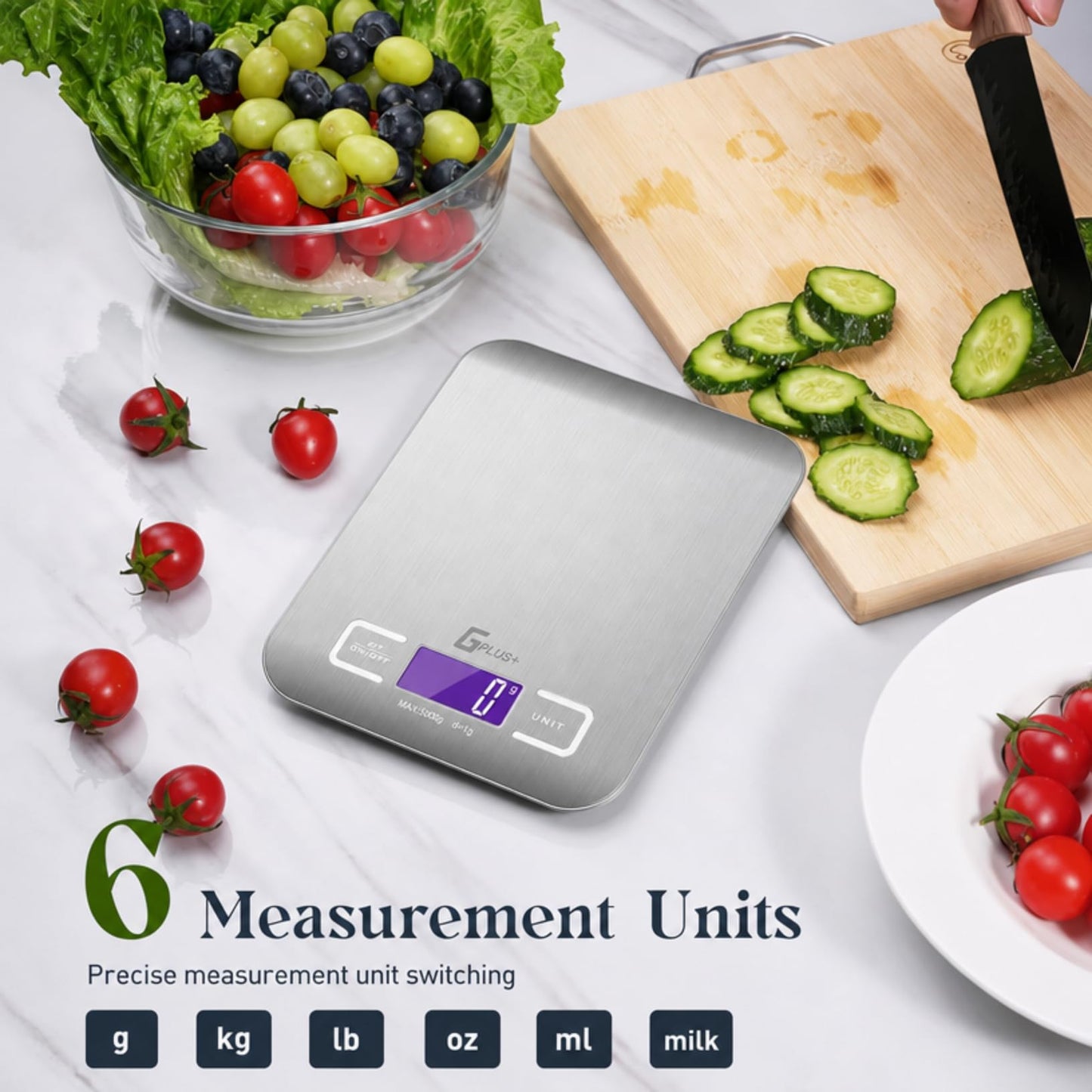 Food Scale, GPlus+ Digital Kitchen Scale, Highly Accurate 5000g/11lb x 0.1oz, Food Scale for Cooking, Baking and Weight Loss, Kitchen Scale with Backlit - Batteries Included 🍁 All In One Marketplace Canada