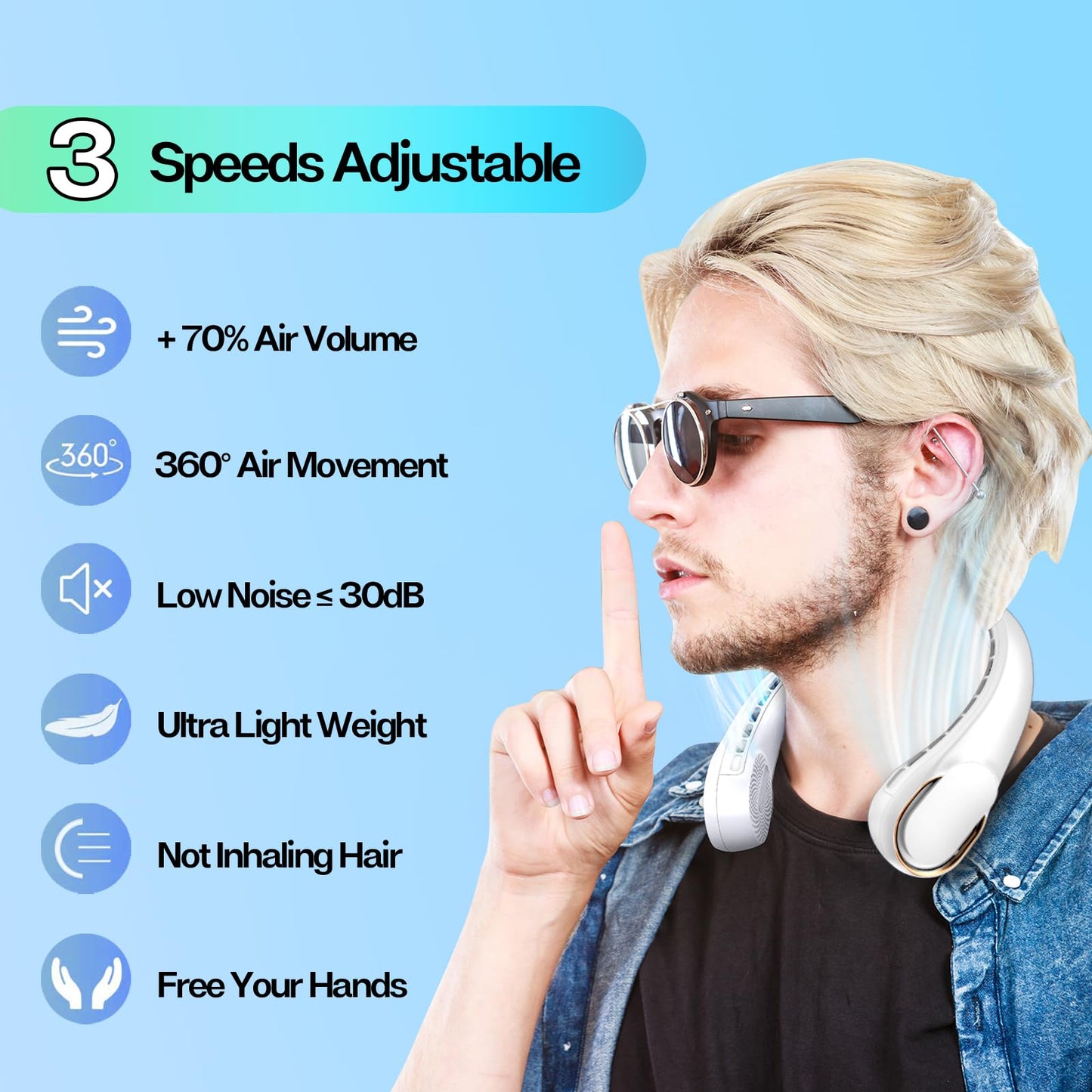 Neck Fan, Neck Fans Portable Rechargeable, Upgrade 360° Air Outlet, Super Quiet, 3 Speeds, 4000mAh Personal Bladeless Wearable Fan for Indoor Outdoor Travel-White 🍁 All In One Marketplace Canada
