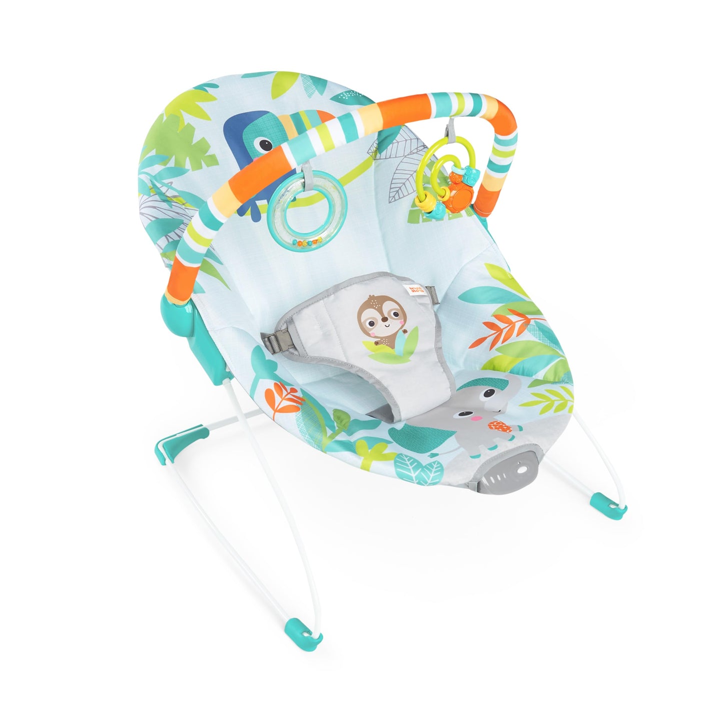 Bright Starts Rainforest Vibes 3-Point Harness Vibrating Baby Bouncer with -Toy bar 🍁 All In One Marketplace Canada