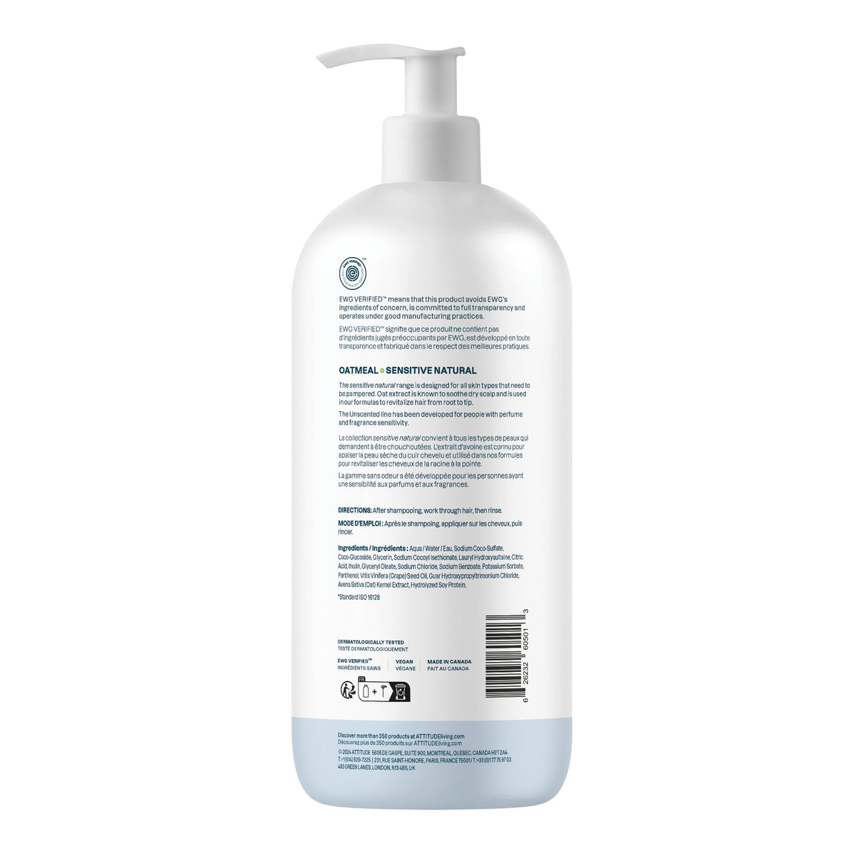 ATTITUDE Extra Gentle Hair Shampoo for Sensitive Dry Scalp, Made in Canada, EWG Verified, Soothing Oat, For Thin Hair, Vegan and Plant-Based, 946 mL 🍁 All In One Marketplace Canada