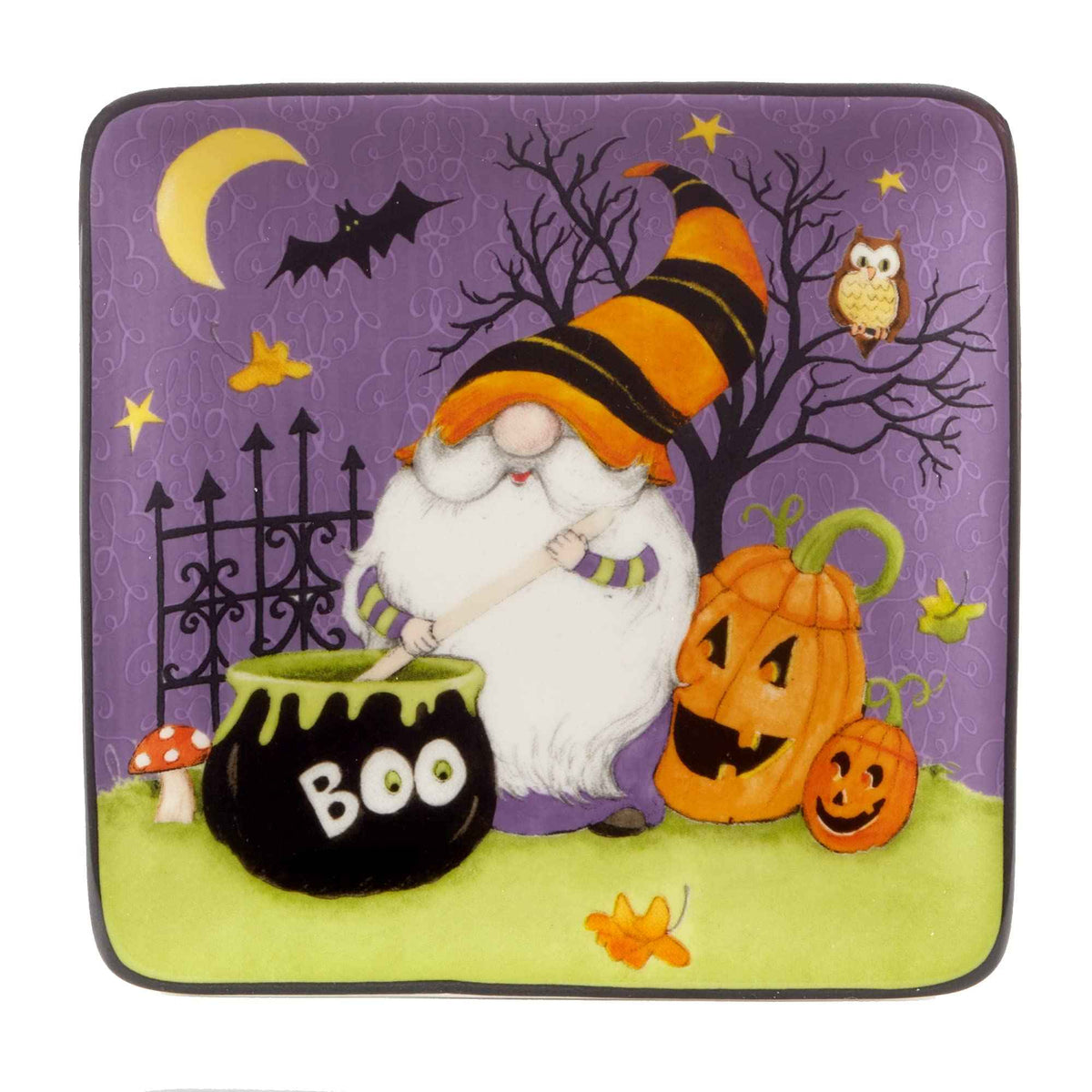 Certified International Halloween Gnomes 6" Canape/Luncheon Square Plates, Multicolor, Small, Set of 4