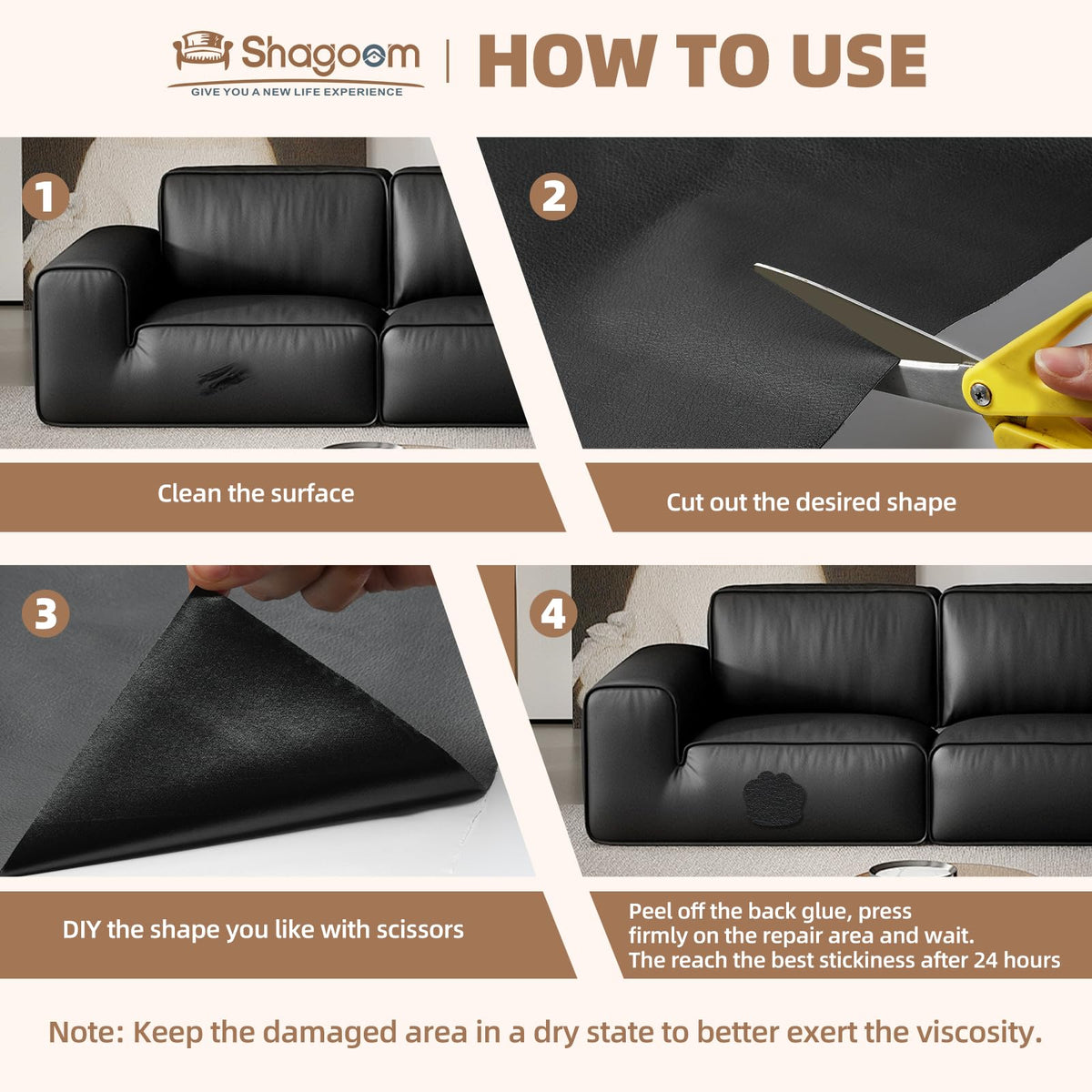 Shagoom Leather Repair Kit, 17X79 inch Self Adhesive Leather Patch Waterproof, DIY Large Vinyl Patches for Couches, Furniture, Kitchen Cabinets, Wall （Black, 17X79 inch） 🍁 All In One Marketplace Canada