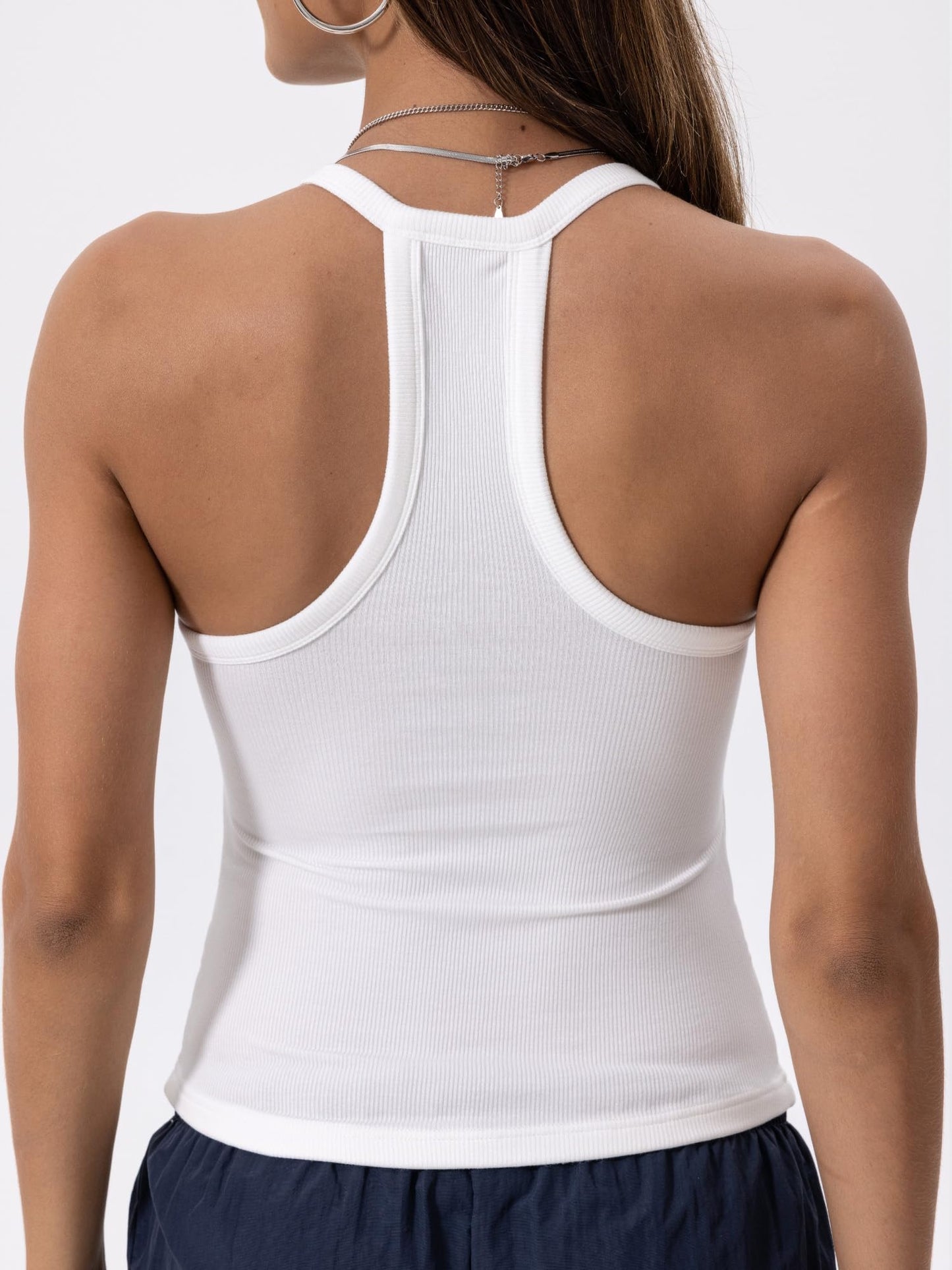 Danysu V Neck Cotton Tank Tops with Built-in Shelf Bra Sleeveless Racerback Fitted Basic Cami Shirts Bright White S 🍁 All In One Marketplace Canada
