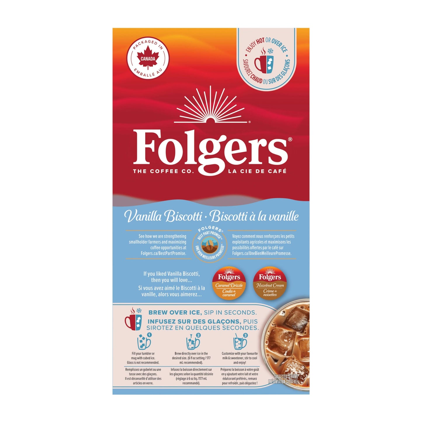 Folgers Vanilla Biscotti Flavoured Light Roast Coffee Pods, Single Serve One Cup Pods made with Arabica Beans for Hot or Iced Drinks, 30 Count (Pack of 1) 🍁 All In One Marketplace Canada
