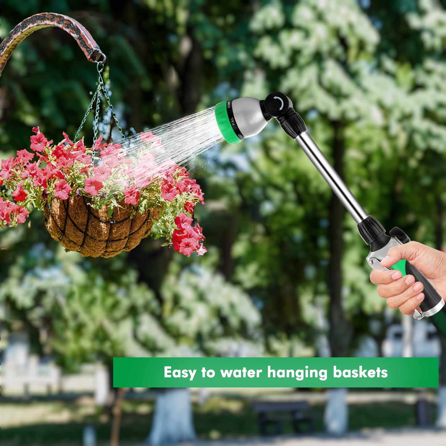 RESTMO Metal Watering Wand, Heavy Duty Garden Hose Wand with 180° Swivel Ratcheting Head, 16-Inch Hose Nozzle Sprayer with 7 Spray Patterns and Flow Control, Ideal to Water Hanging Baskets and Shrubs 🍁 All In One Marketplace Canada