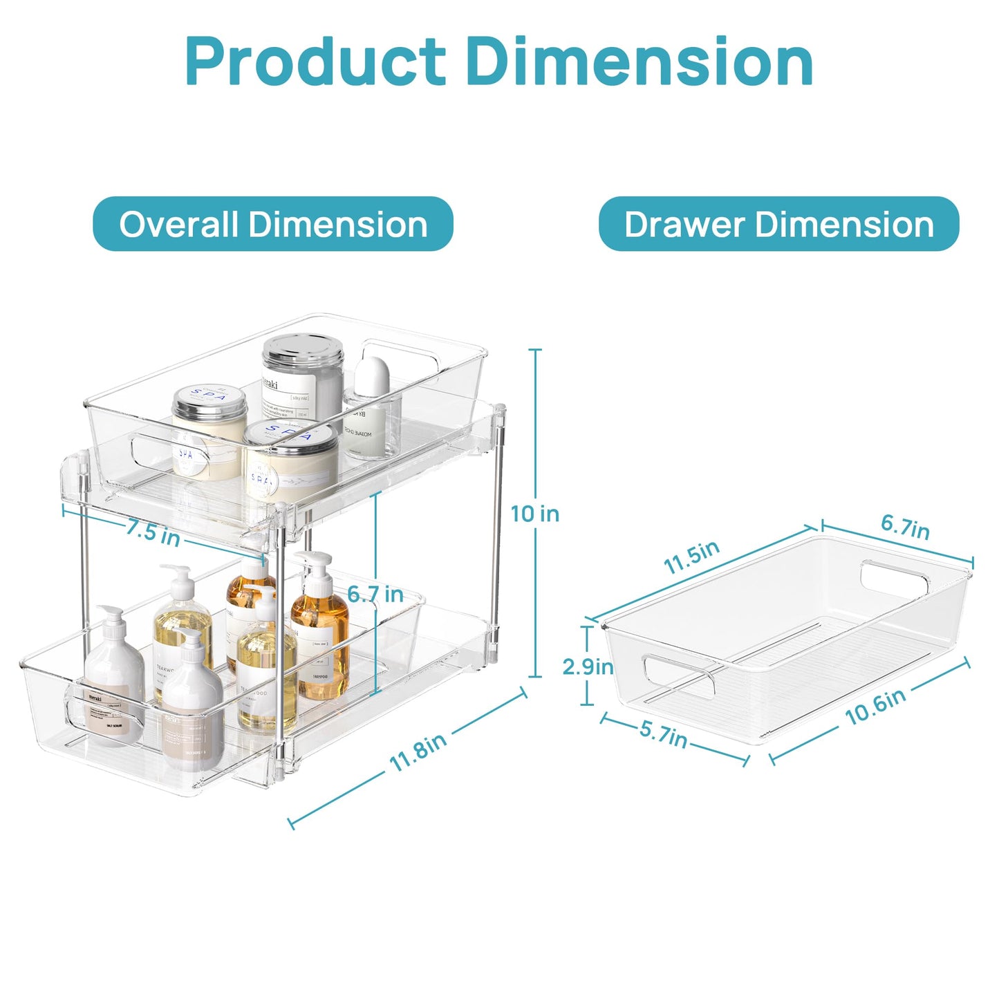 2 Tier Bathroom Organizer, Vtopmart 2 Pack Clear Under Sink Organizers Vanity Counter Storage Container, Medicine Cabinet Drawers Bins, Pull-Out Organization with Track for Pantry, Kitchen 🍁 All In One Marketplace Canada