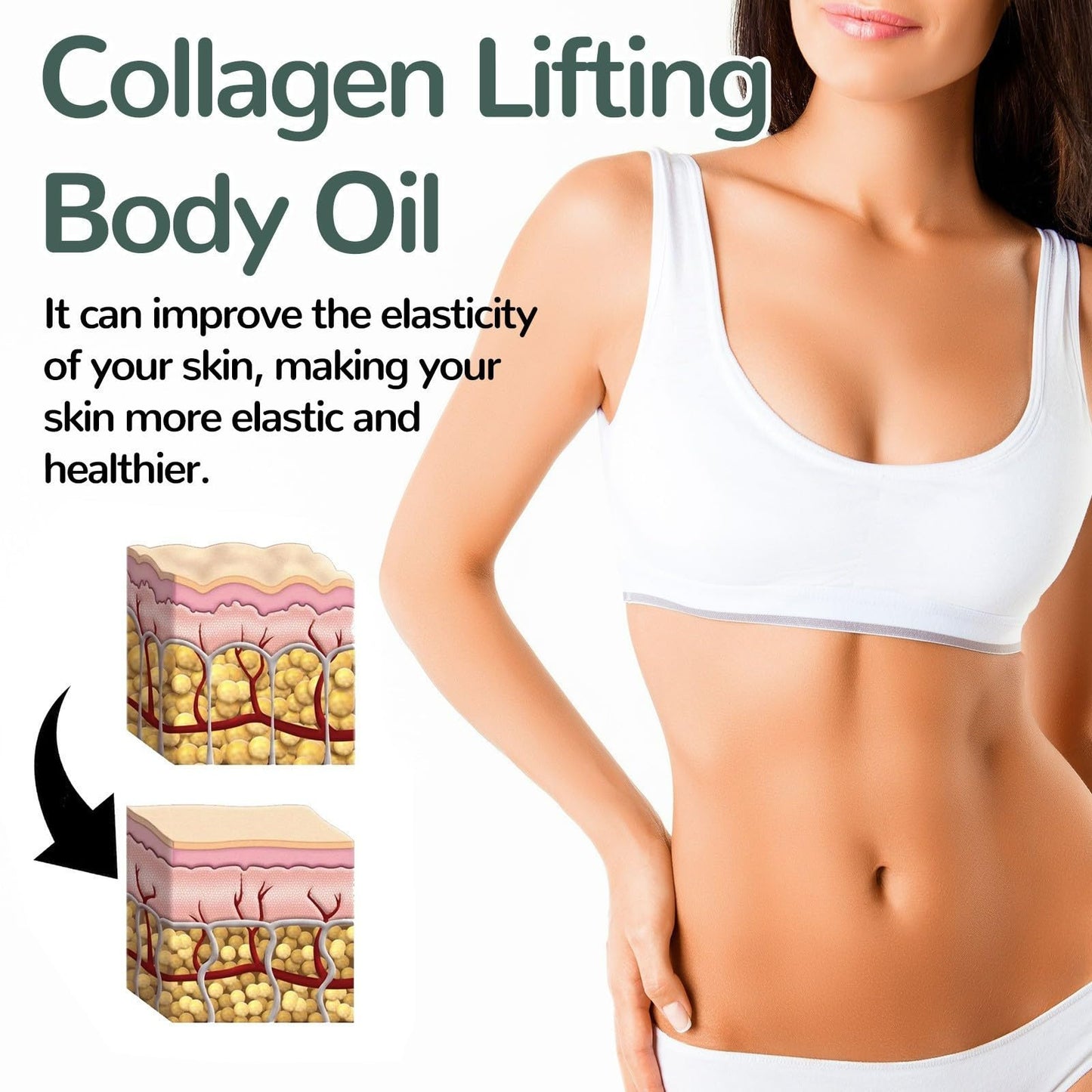 Collagen Lifting Body Oil with Vitamin E & Rosemary - Firming & Tightening Oil for Neck, Chest, Arms, Thighs - Hydrating Formula for Silky, Fresh, Luminous, and Supple Skin - 100ml (2PC) 🍁 All In One Marketplace Canada