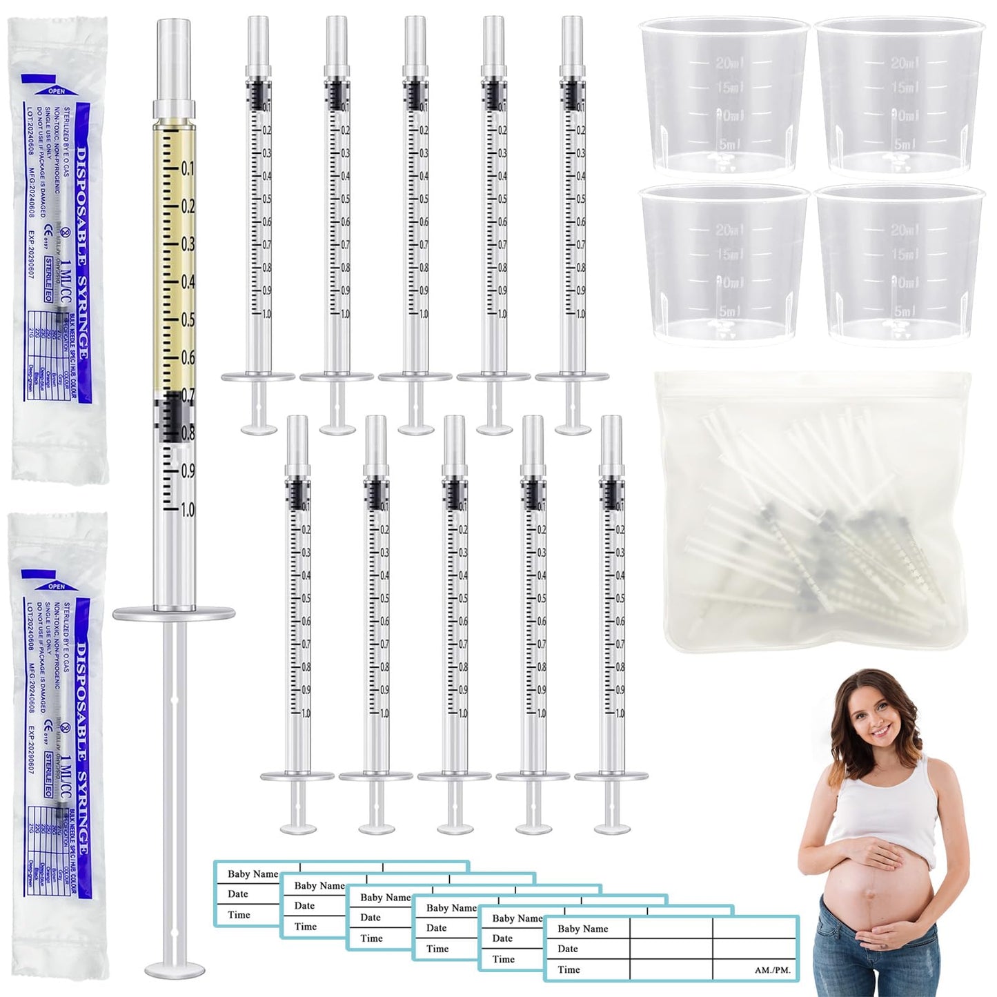 50 Pcs Colostrum Collector Set 1ml Breast Milk Collector Milk Catcher with 60 Stickers 1 Collection Bag and 4Pcs 20ml Measuring Cups Colostrum Collection Gift Set Colostrum Harvesting Kit for Breastfeeding 🍁 All In One Marketplace Canada