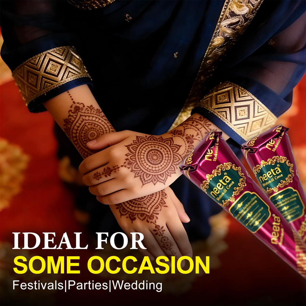 4 Pack Natural Mehendi Cone Henna Paste Temporary Tattoo Paste with 8pcs Tattoo Stencils| Each cone 25 grams | Indian Body Art Painting Drawing Tattoos Freckles (Reddish Brown Color) 🍁 All In One Marketplace Canada