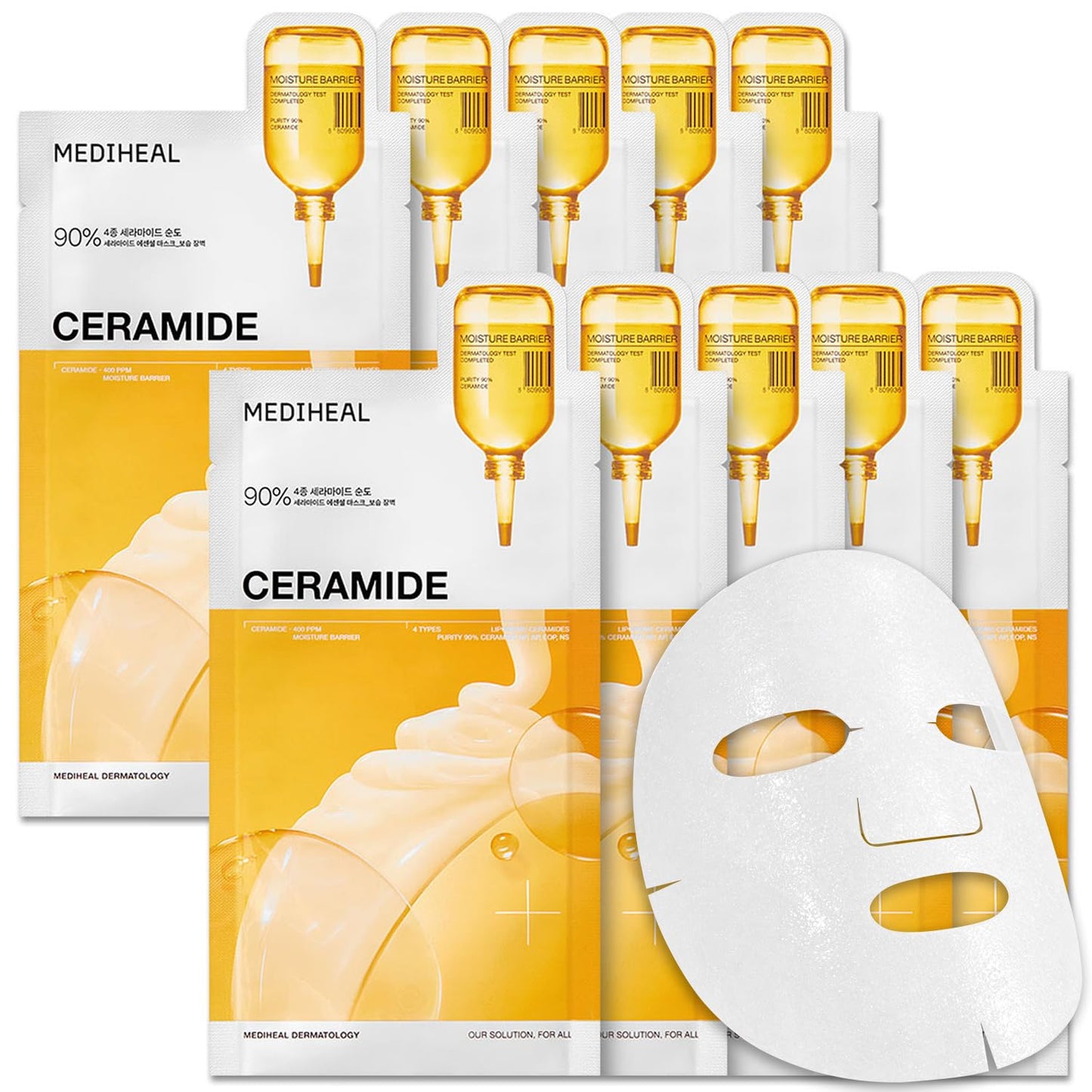 MEDIHEAL Ceramide Essential Face Mask - Moisturizing, Barrier Repair with Panthenol & Adenosine for Intense Hydration for Dry & Sensitive Skin, Face Mask for Women, Vegan, Korean Skincare (10 Sheets) 🍁 All In One Marketplace Canada