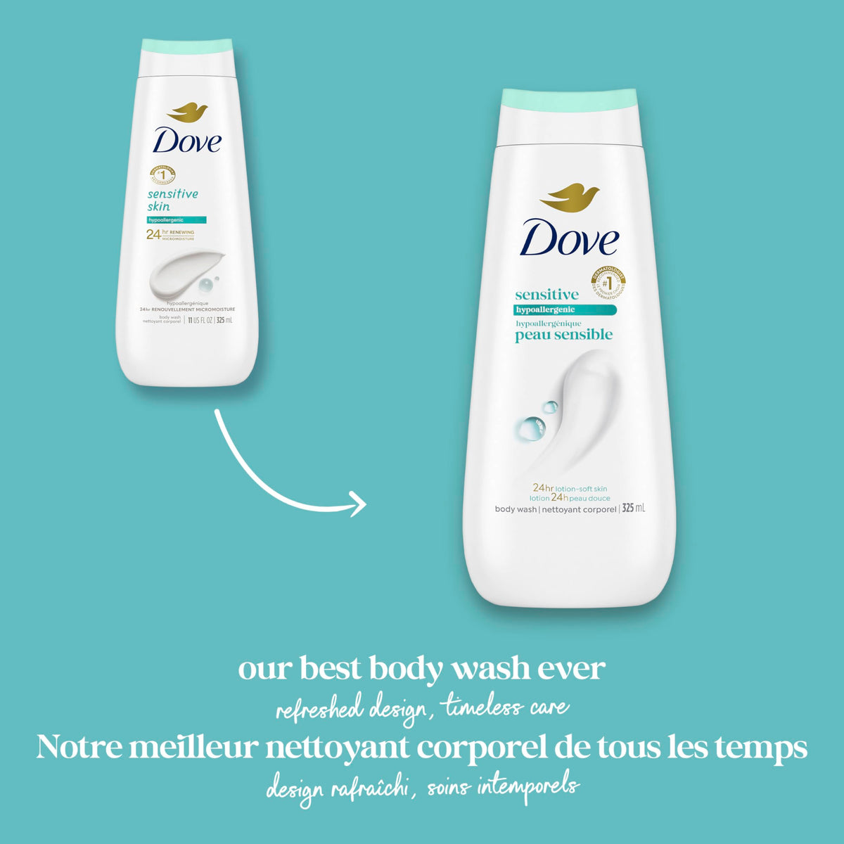 Dove Sensitive Skin Body Wash For 24hr Lotion-Soft Skin, Hypoallergenic with No Sulfates No Parabens, 325mL (Pack of 4) 🍁 All In One Marketplace Canada