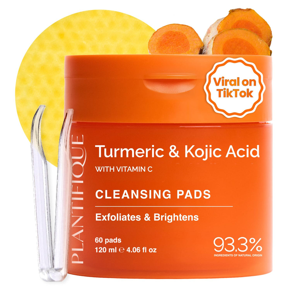 PLANTIFIQUE Kojic Acid and Turmeric Cleansing Pads - Lab-Tested - 60 Exfoliating Pads with Ceramides, Niacinamide & Vitamin C for Dark Spots & Uneven Skin Tone 🍁 All In One Marketplace Canada