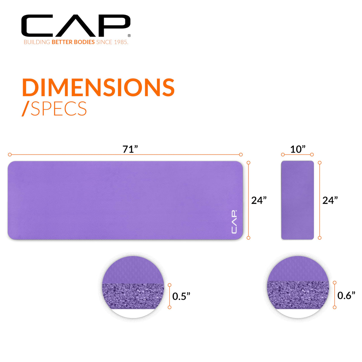 CAP Barbell High Density Exercise Yoga Mat with strap and Knee Pad 71"x24"x1/2" PURPLE 🍁 All In One Marketplace Canada