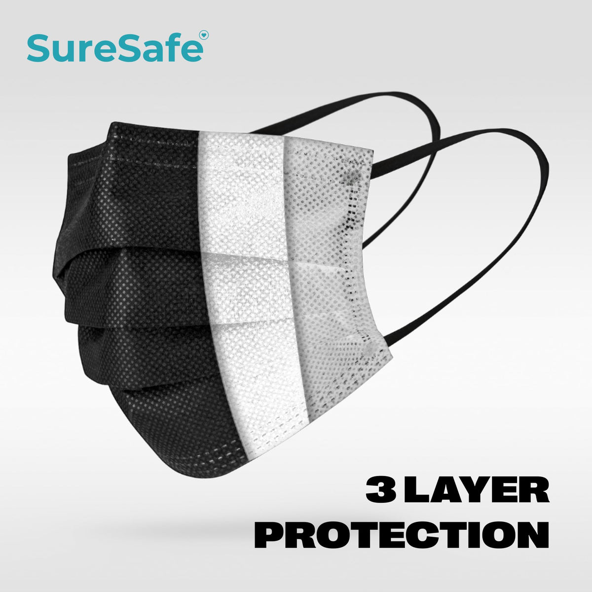 SURESAFE Premium Black Mask - Disposable Face Mask Pack of 100, 3 Ply face mask with Ear Loop, Women and Men Face Mask, High Filtration 🍁 All In One Marketplace Canada