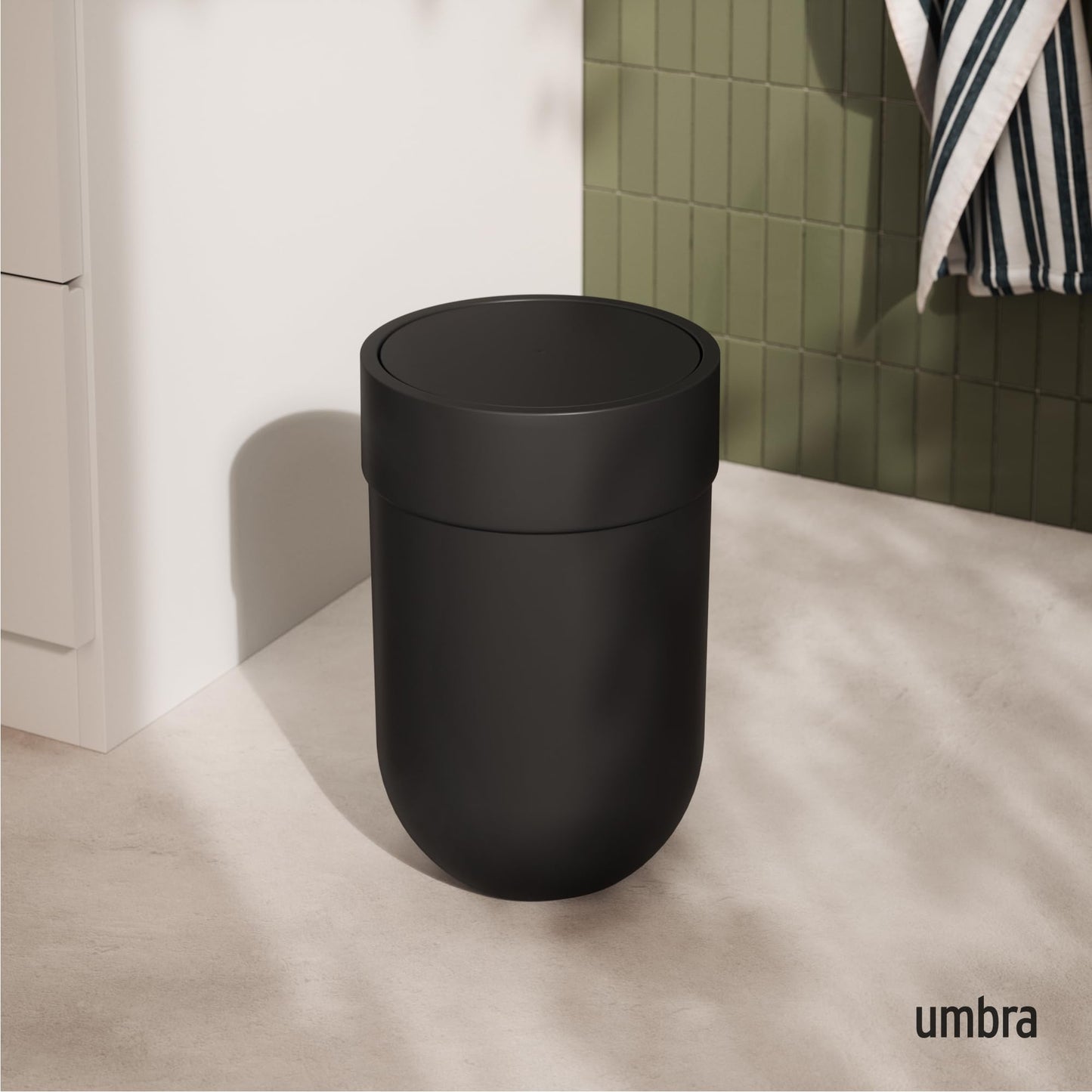 Umbra Touch Trash Can, Small 1.6-Gallon Garbage Bin with Swing Lid, Waste Basket for Bathroom or Office, Black 🍁 All In One Marketplace Canada