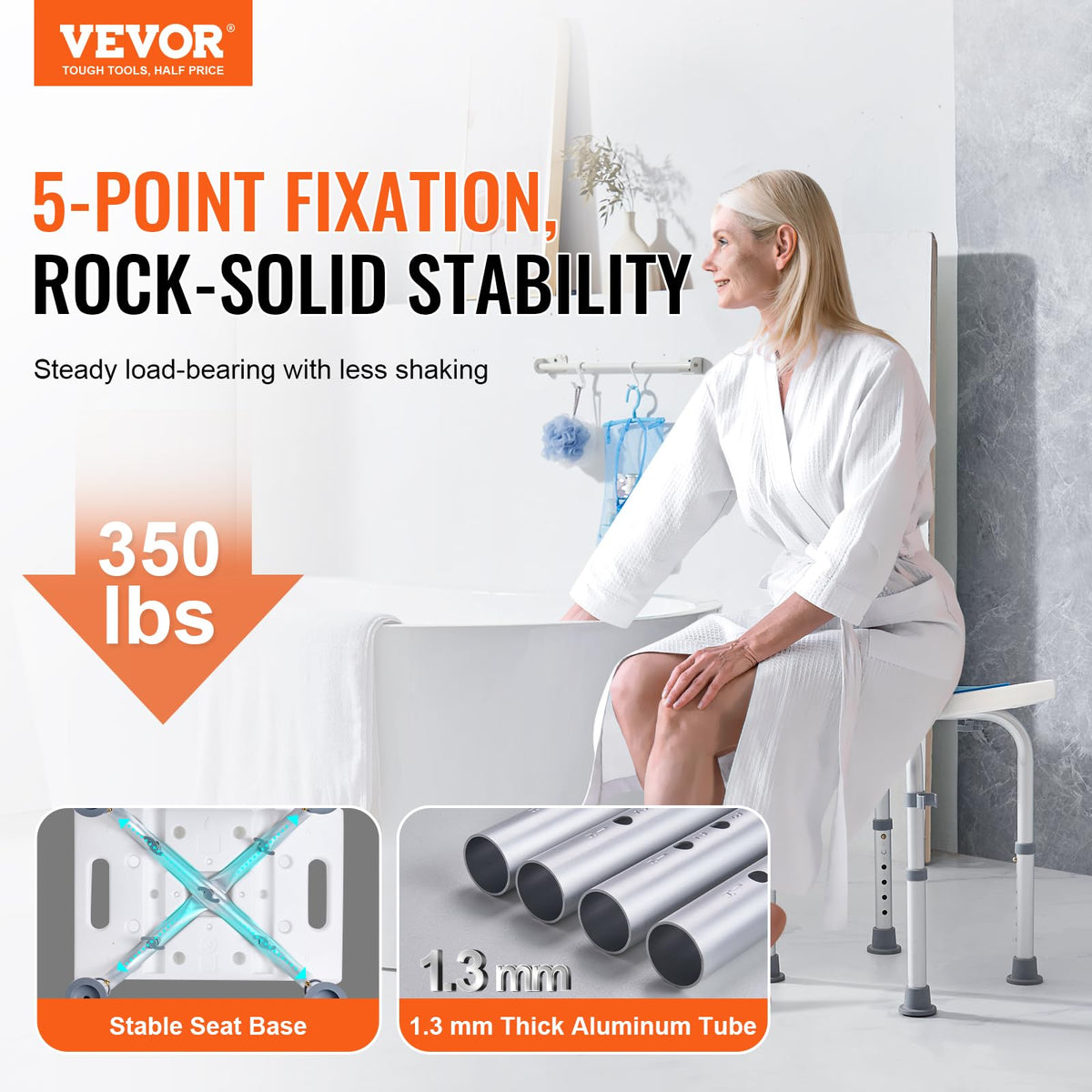 VEVOR Shower Chair, Adjustable Height Shower Stool, Shower Seat for Inside Shower or Tub, Non-Slip Bench Bathtub Stool Seat for Elderly Disabled Handicap, 350 LBS Capacity 🍁 All In One Marketplace Canada