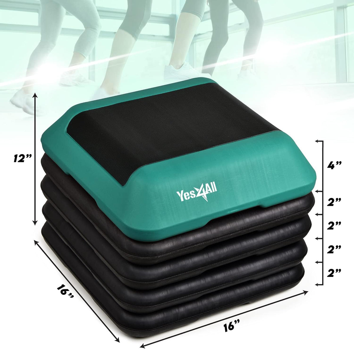 Yes4All High Arobic Step Platform & Stackable Risers - Adjustable 4"/6"/8"/10"/12" Height - Choose Full Step Platform Set or 2-Pack Stackable Risers, Customize for Cardio & Aerobic Exercise - 4 Risers, Black/Green 🍁 All In One Marketplace Canada