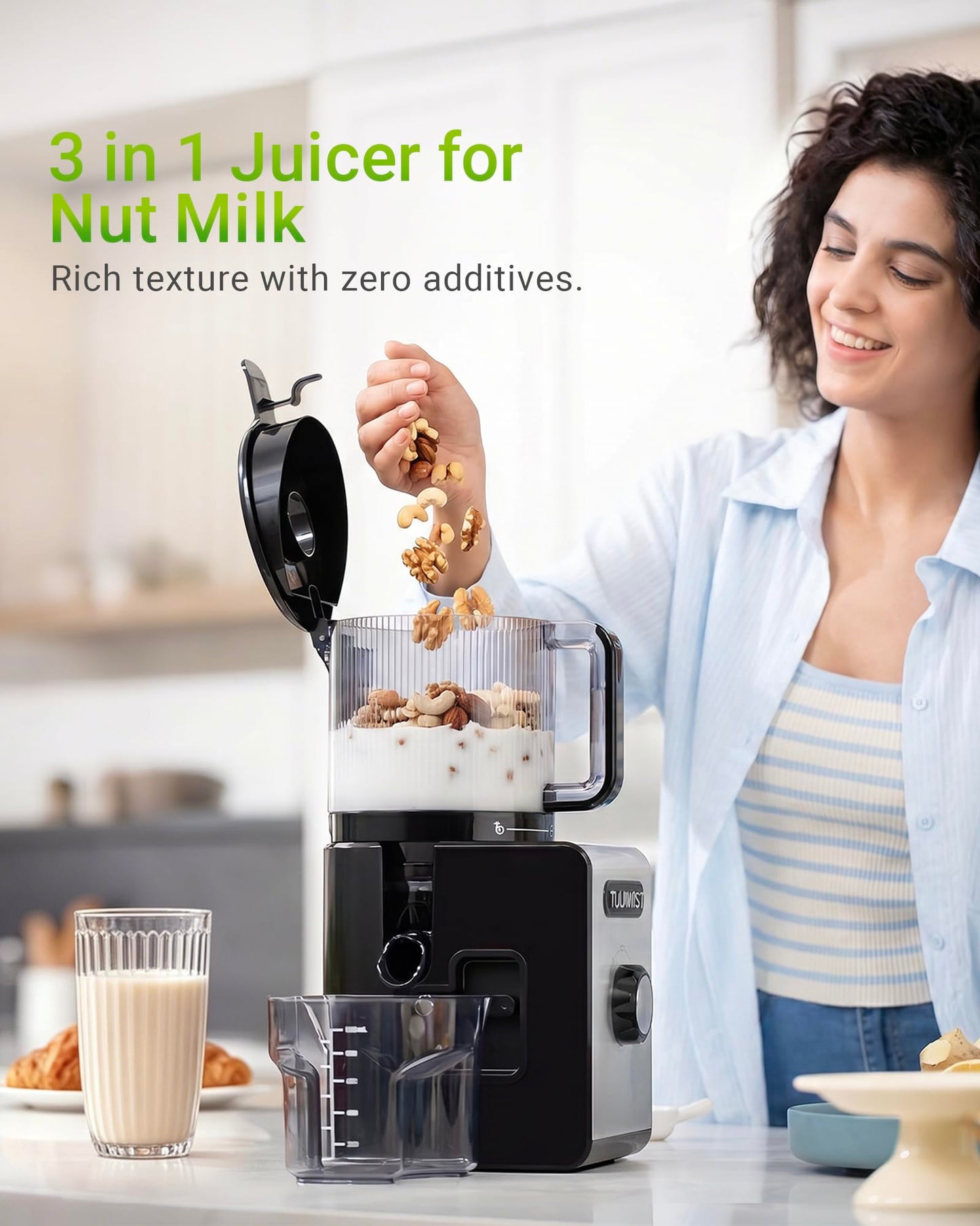 Juicer Machine, 6.5" Large Feed Chute Cold Press Juicer with 350W, Slow Masticating Juicer for Whole Vegetables & Fruits, High Juice Yield, Easy to Clean, Black 🍁 All In One Marketplace Canada