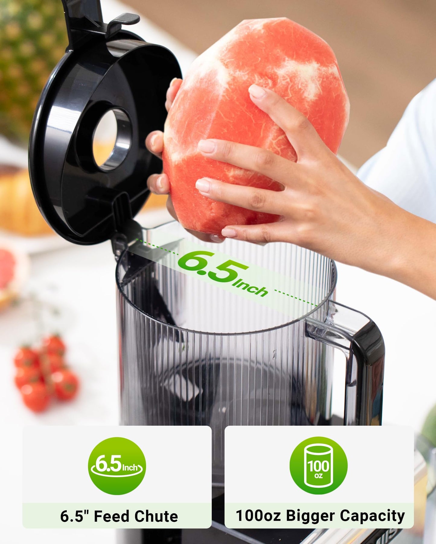 Juicer Machine, 6.5" Large Feed Chute Cold Press Juicer with 350W, Slow Masticating Juicer for Whole Vegetables & Fruits, High Juice Yield, Easy to Clean, Black 🍁 All In One Marketplace Canada